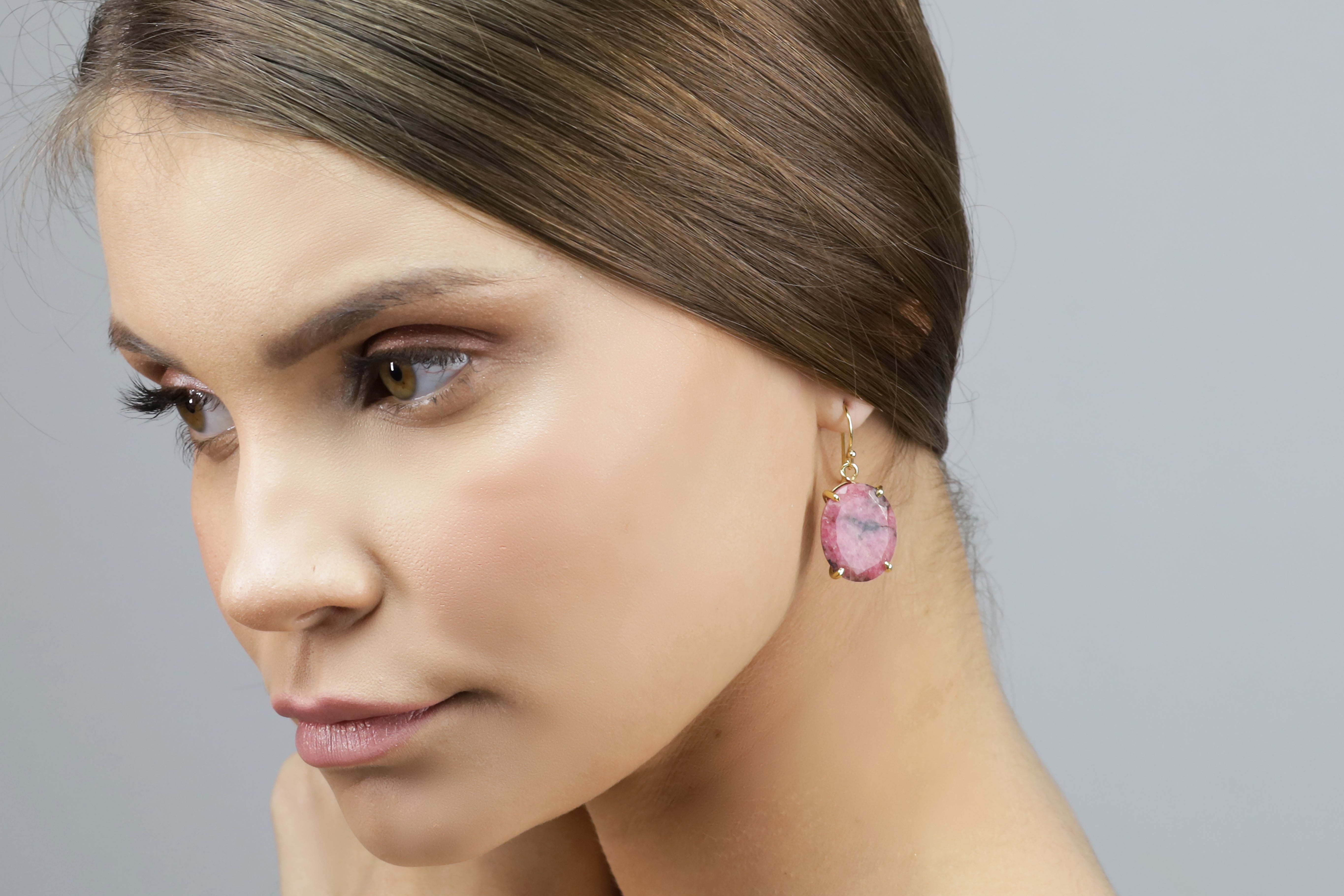 Fancy Gold Dangle Rhodonite Gemstone Earrings Earrings Anemone Jewelry