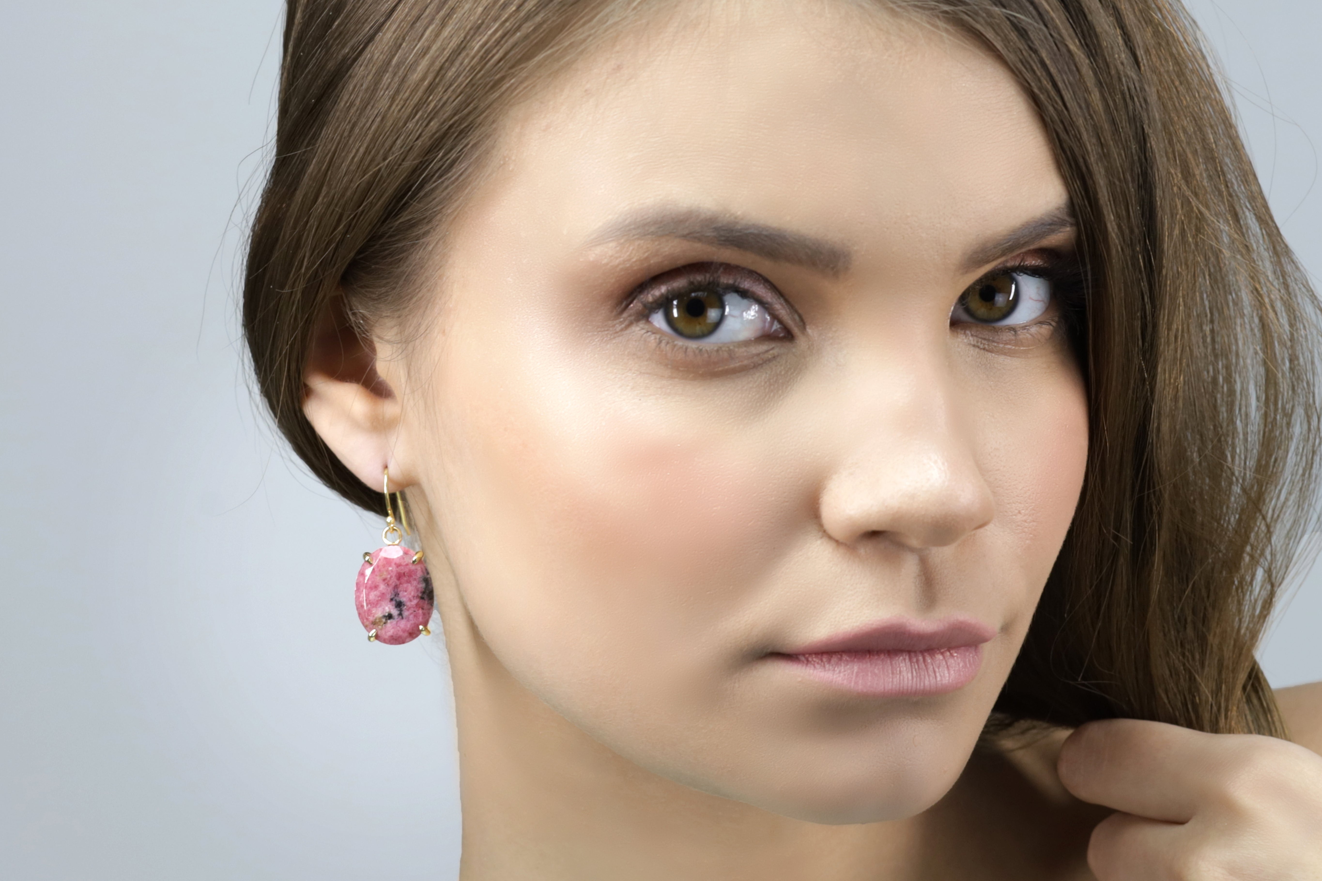 Fancy Gold Dangle Rhodonite Gemstone Earrings Earrings Anemone Jewelry