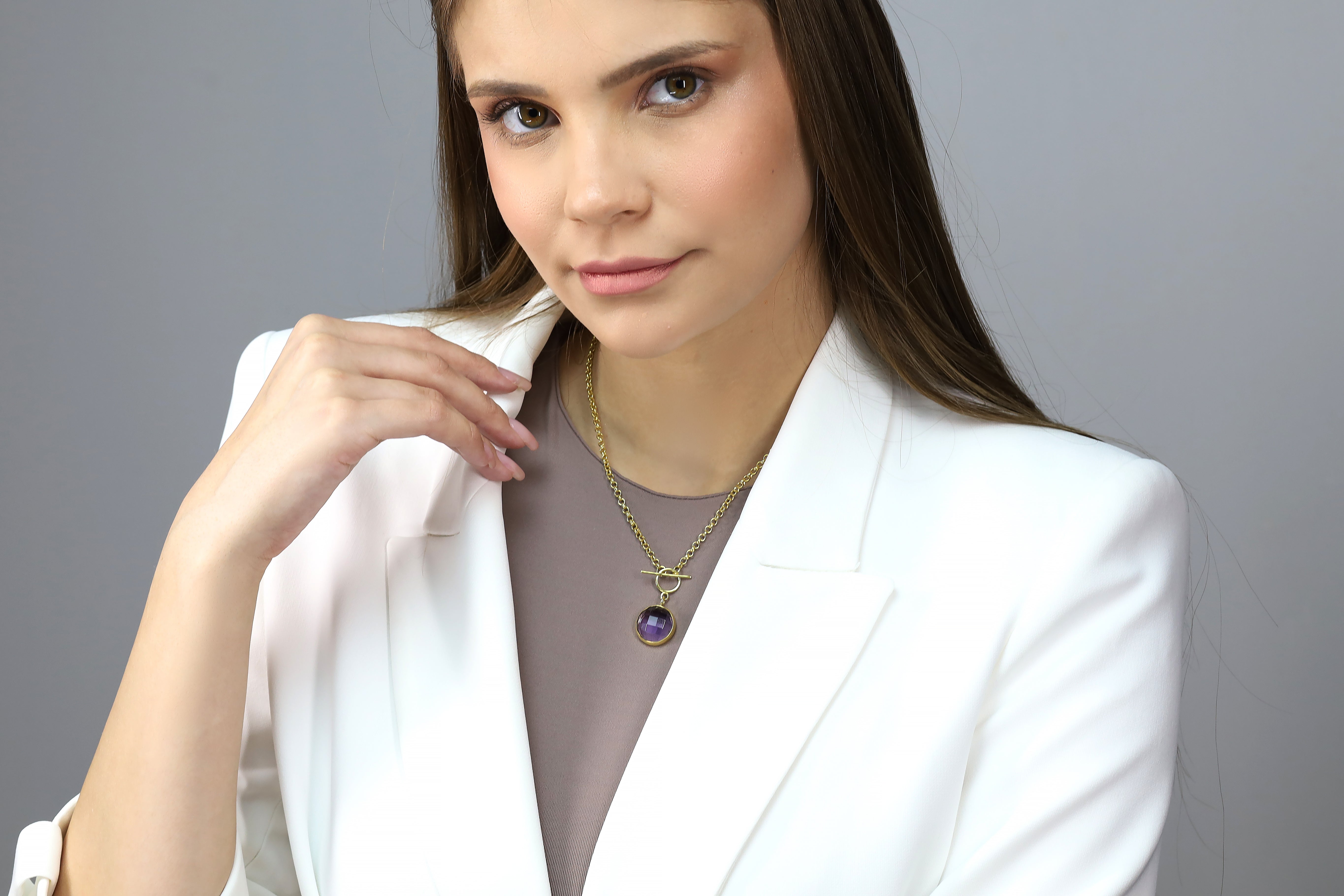 Toggle Clasp Necklace with Round Bezel Set Amethyst Pendant necklaces Anemone Limited