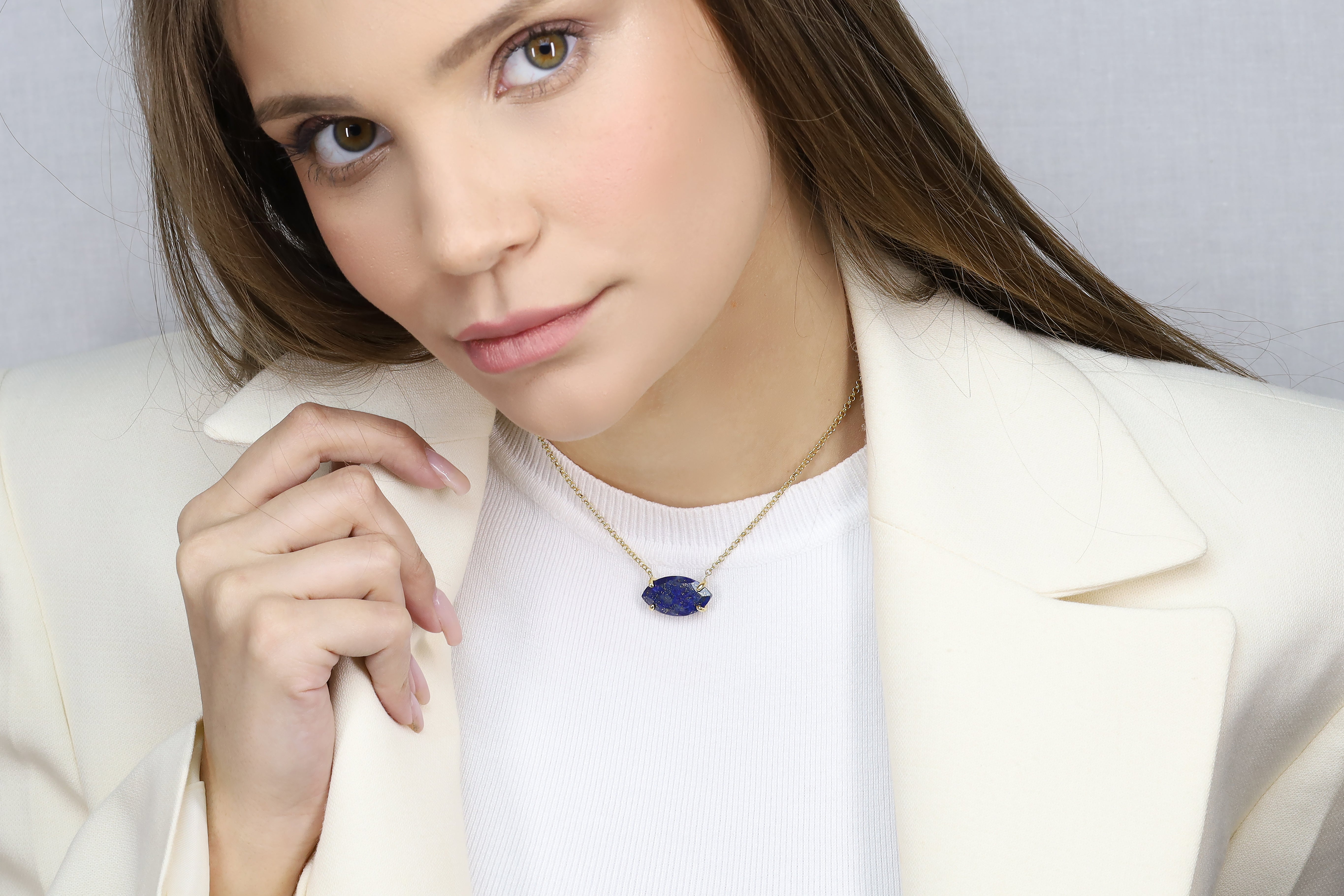Horizontal Marquise Lapis Lazuli Gold Pendant Necklace necklaces Anemone Jewelry