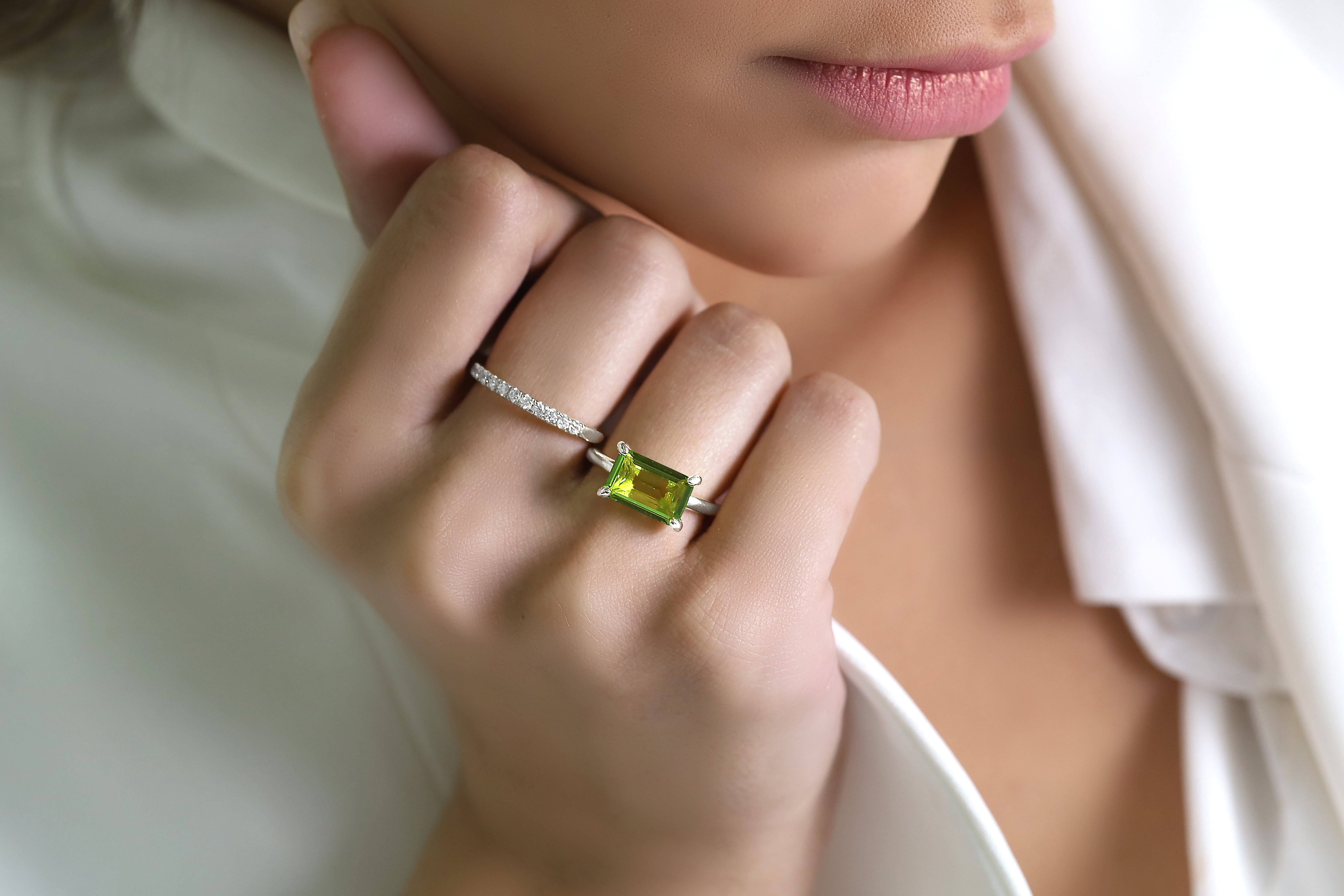 Rectangle Emerald Cut Peridot Solitaire Gold Ring Rings Anemone Unique