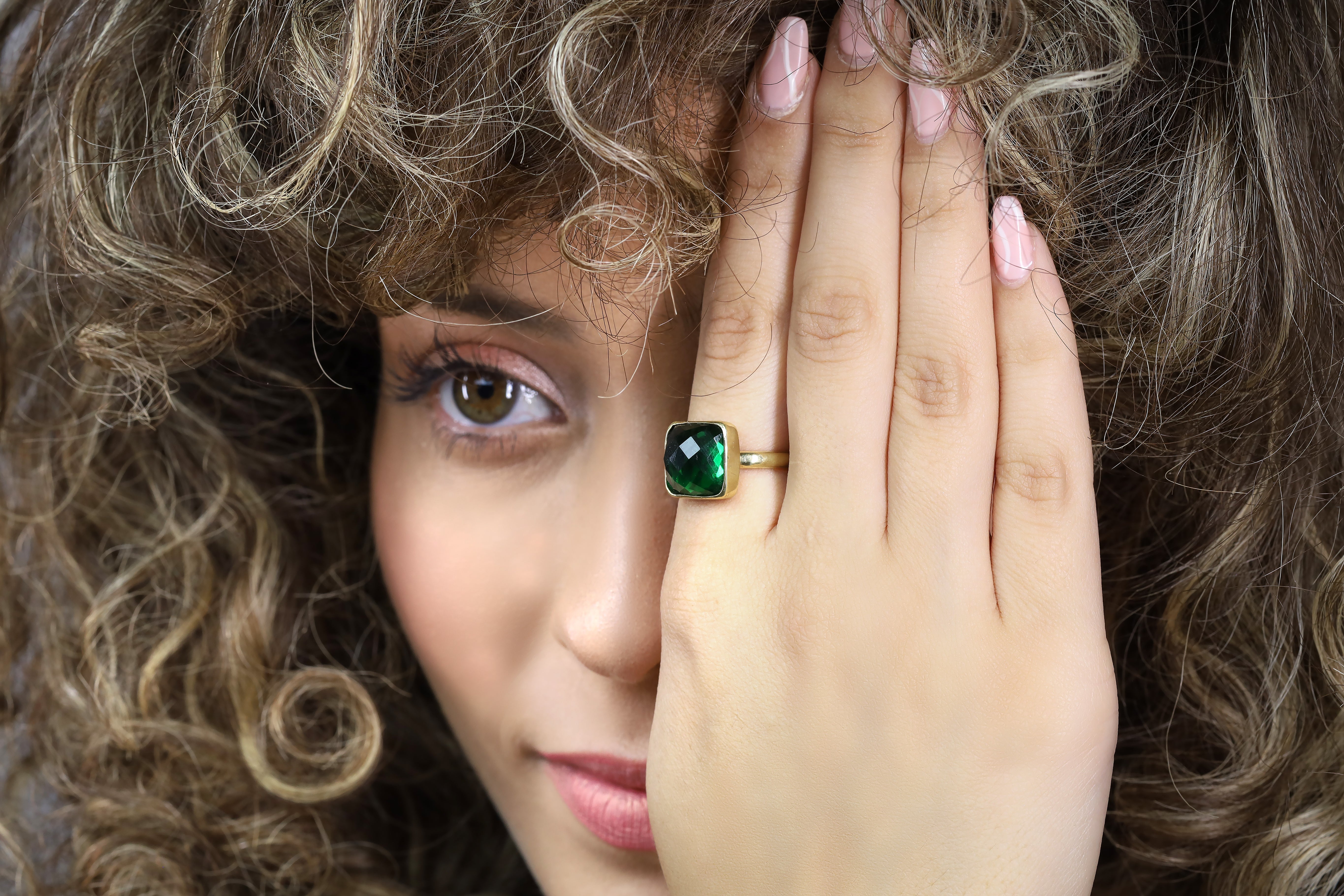 Square Cut Bezel Set Emerald Gemstone Gold Ring Rings Anemone Limited