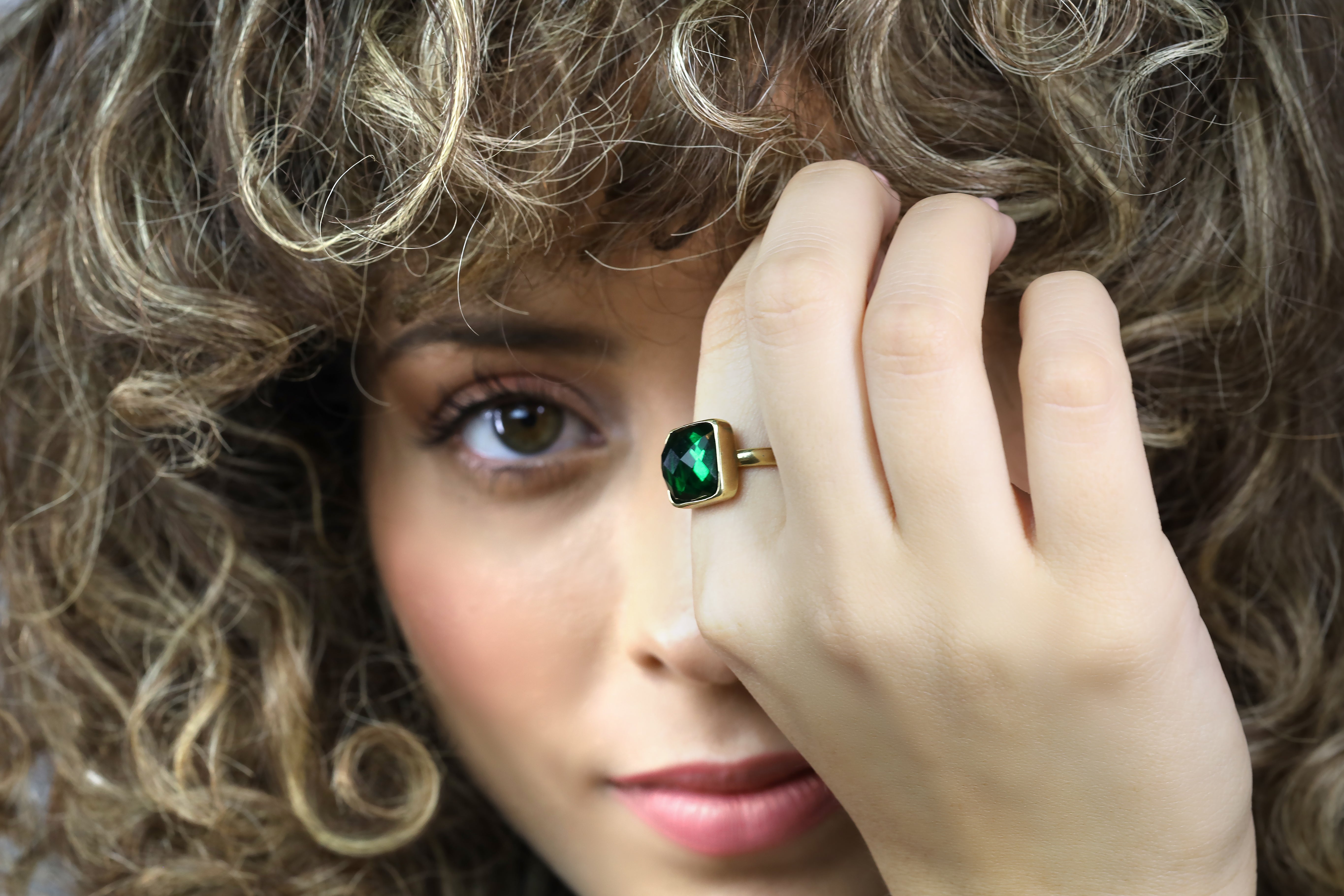 Square Cut Bezel Set Emerald Gemstone Gold Ring Rings Anemone Limited