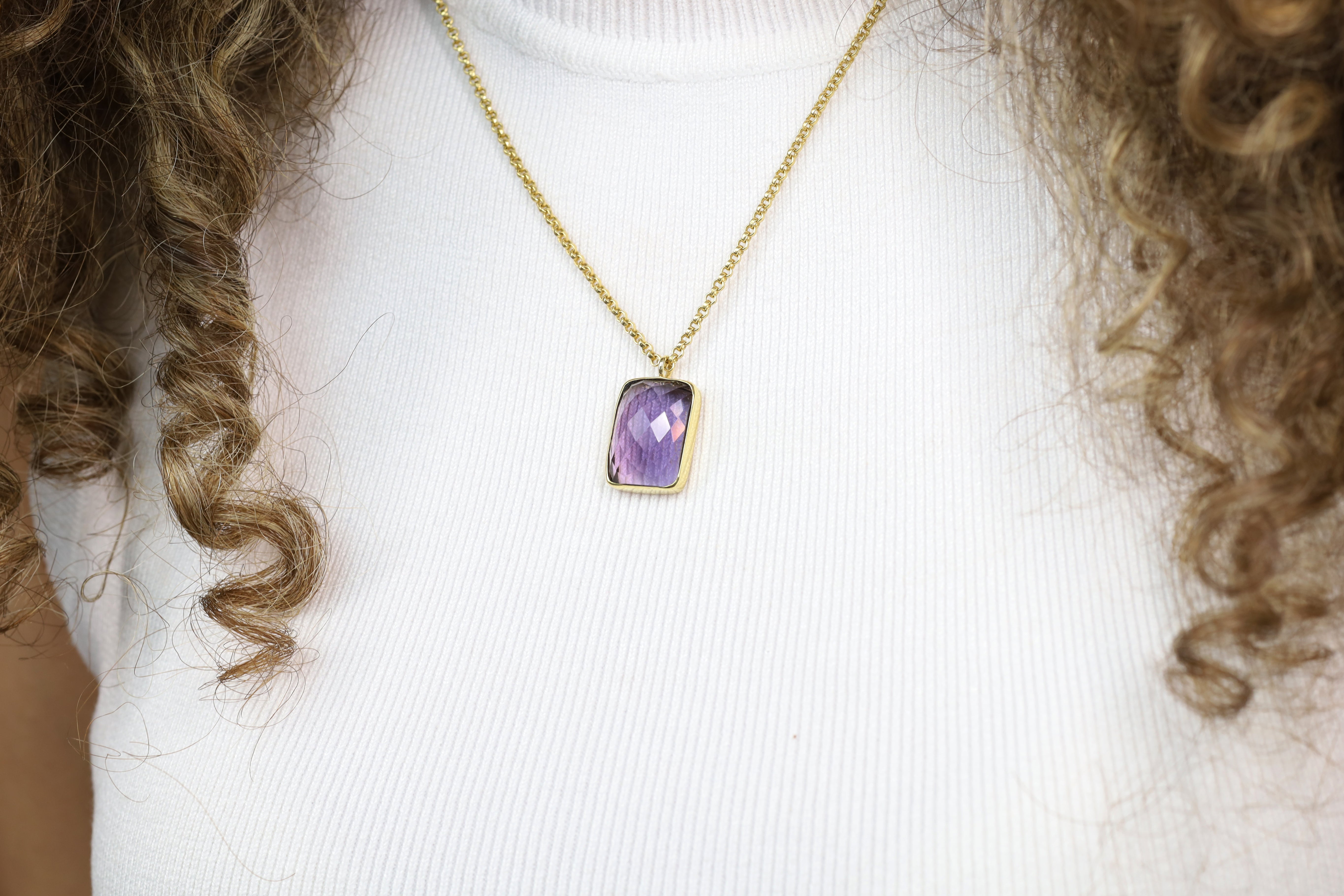Gold Faceted Rectangle Purple Amethyst Pendant Necklace necklaces Anemone Limited