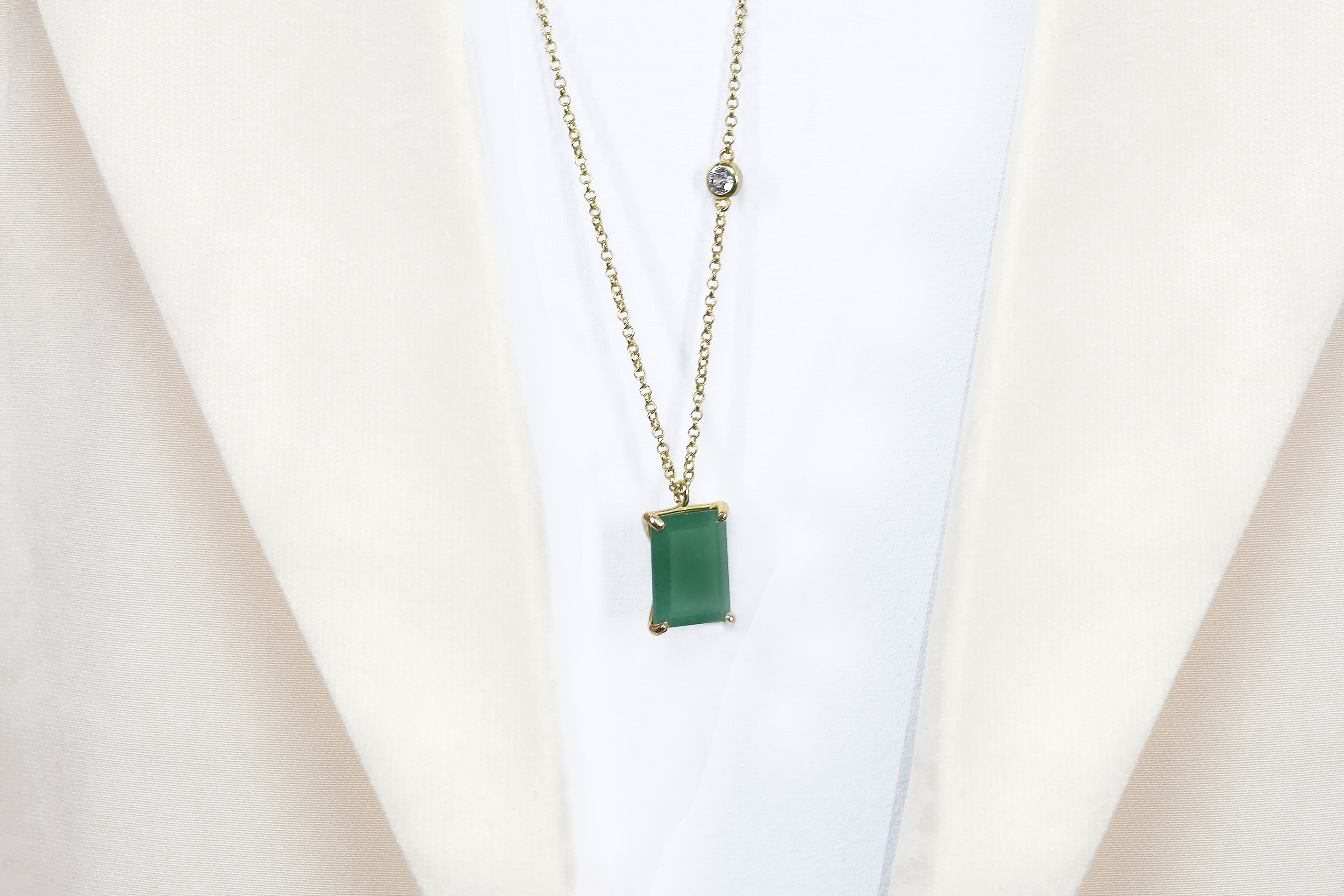 Rectangle Green Aventurine Pendant Necklace with Cubic Zirconia necklaces Anemone Jewelry