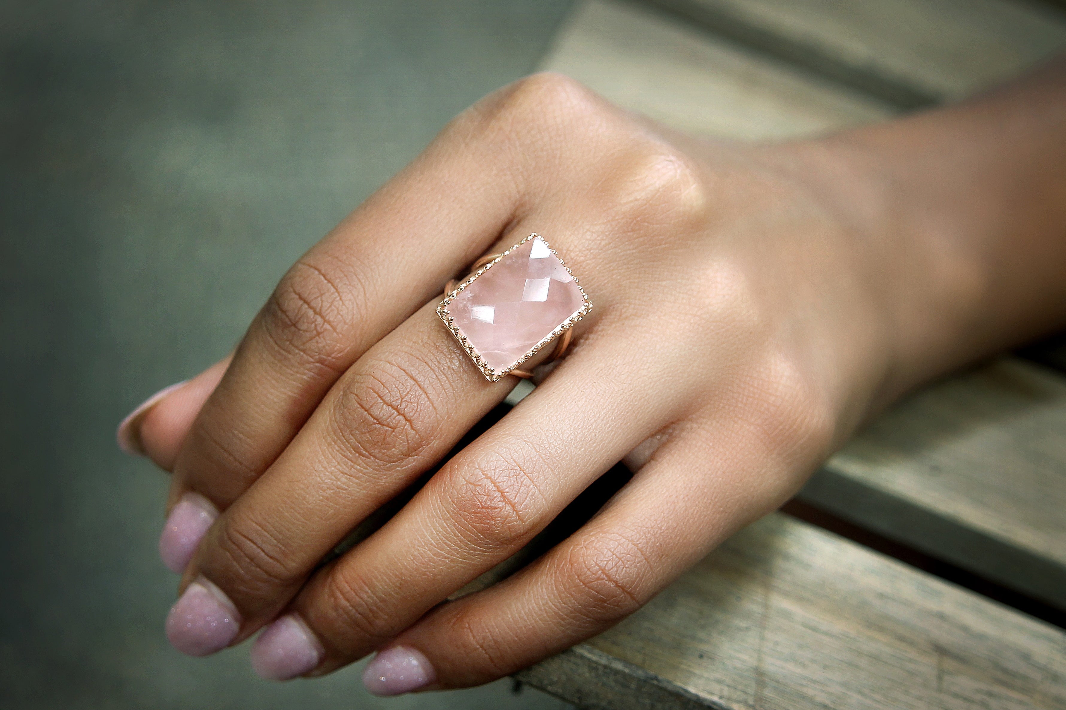 Classy Rose Quartz Ring in Rose Gold Rings Anemone Jewelry