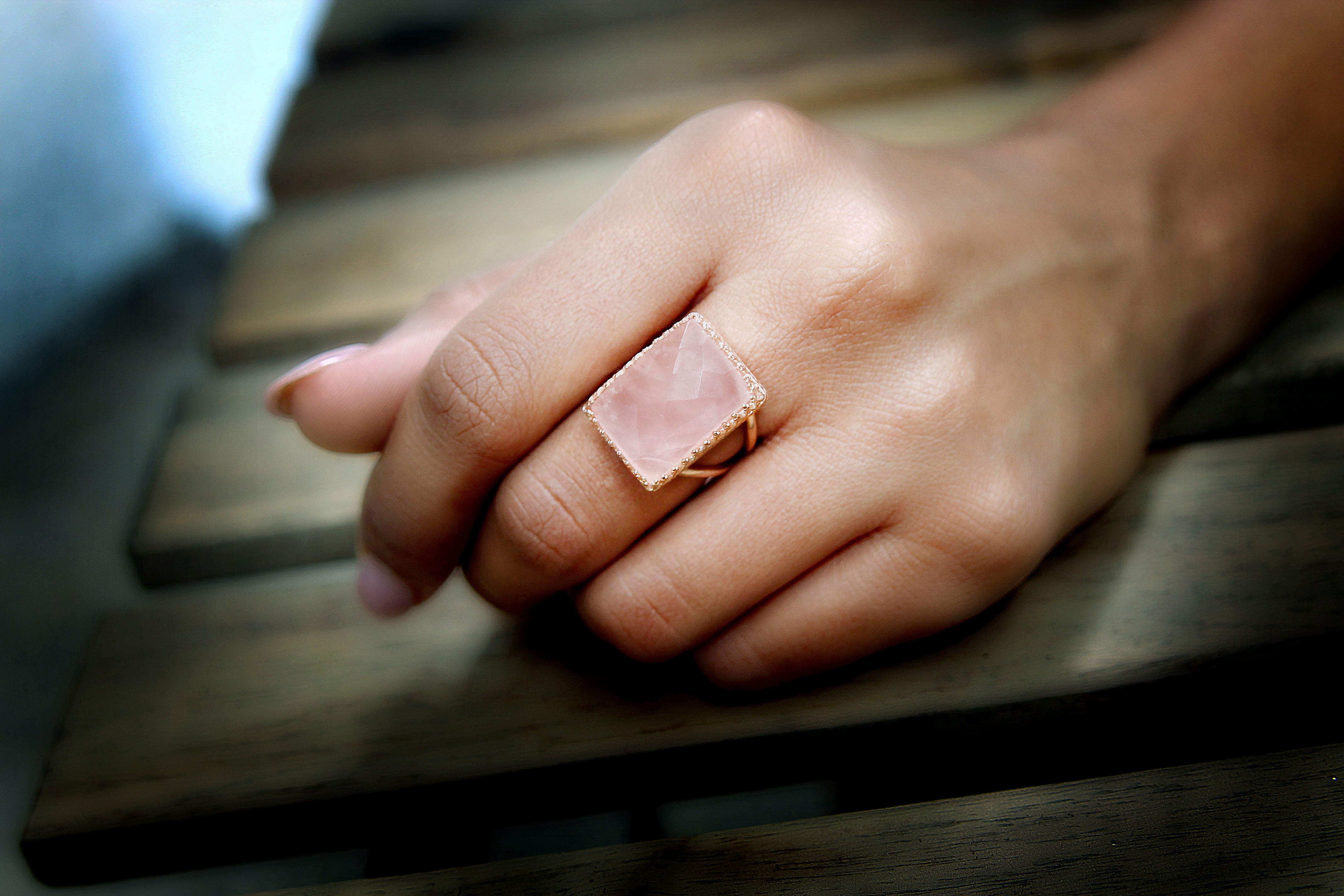 Classy Rose Quartz Ring in Rose Gold Rings Anemone Jewelry