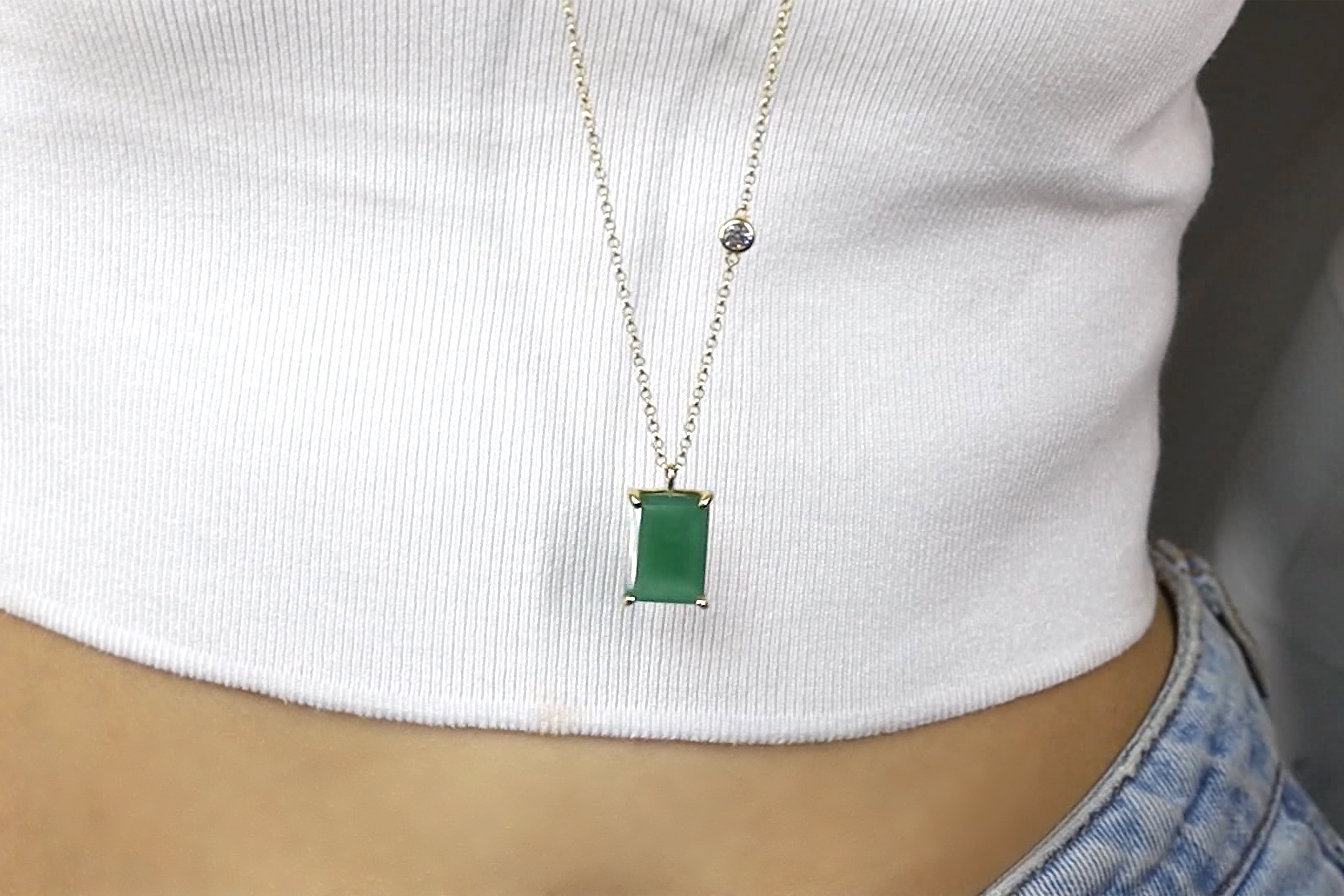 Rectangle Green Aventurine Pendant Necklace with Cubic Zirconia necklaces Anemone Jewelry
