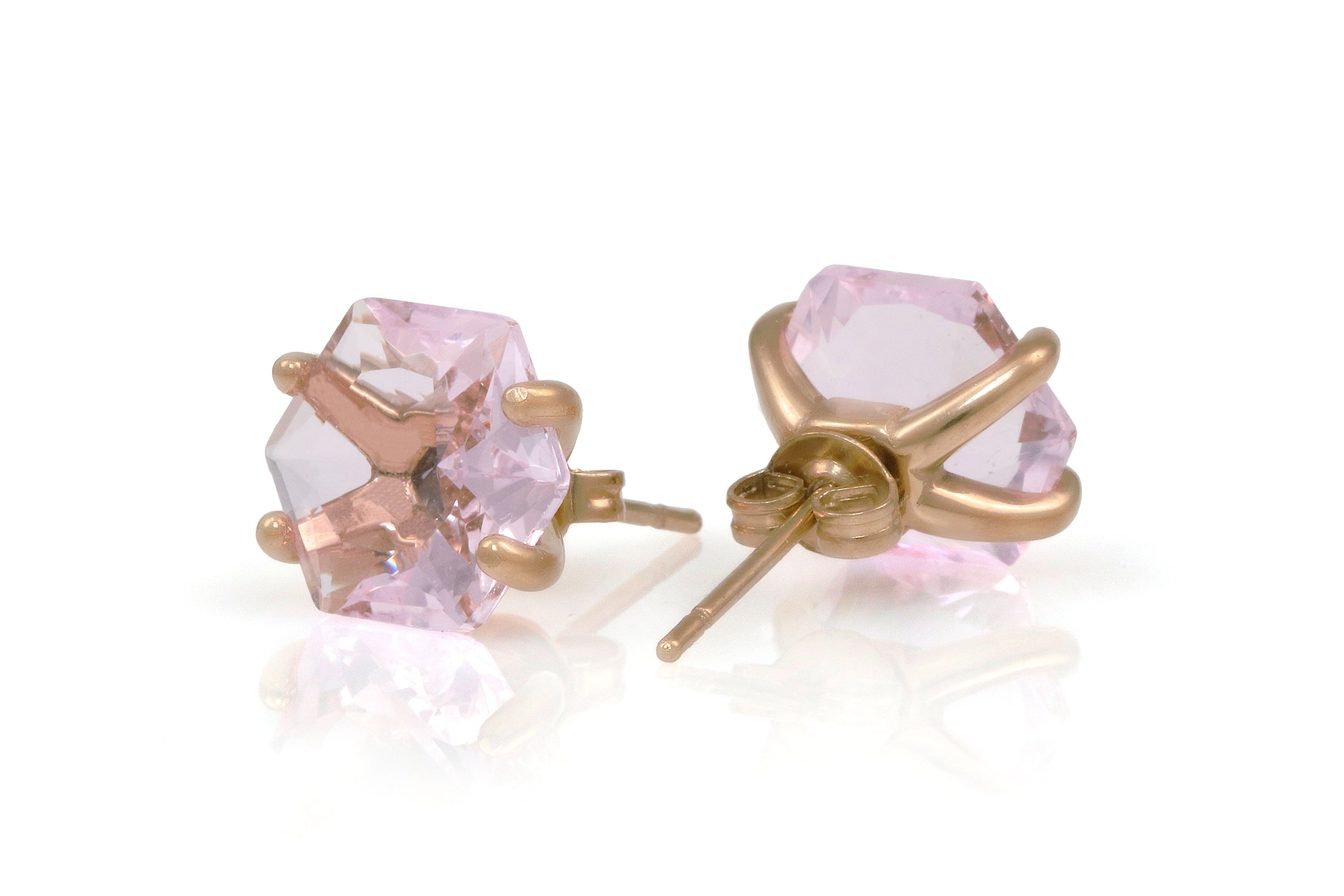 Lustrous Rose Quartz Gold Stud Earrings Earrings Anemone Unique