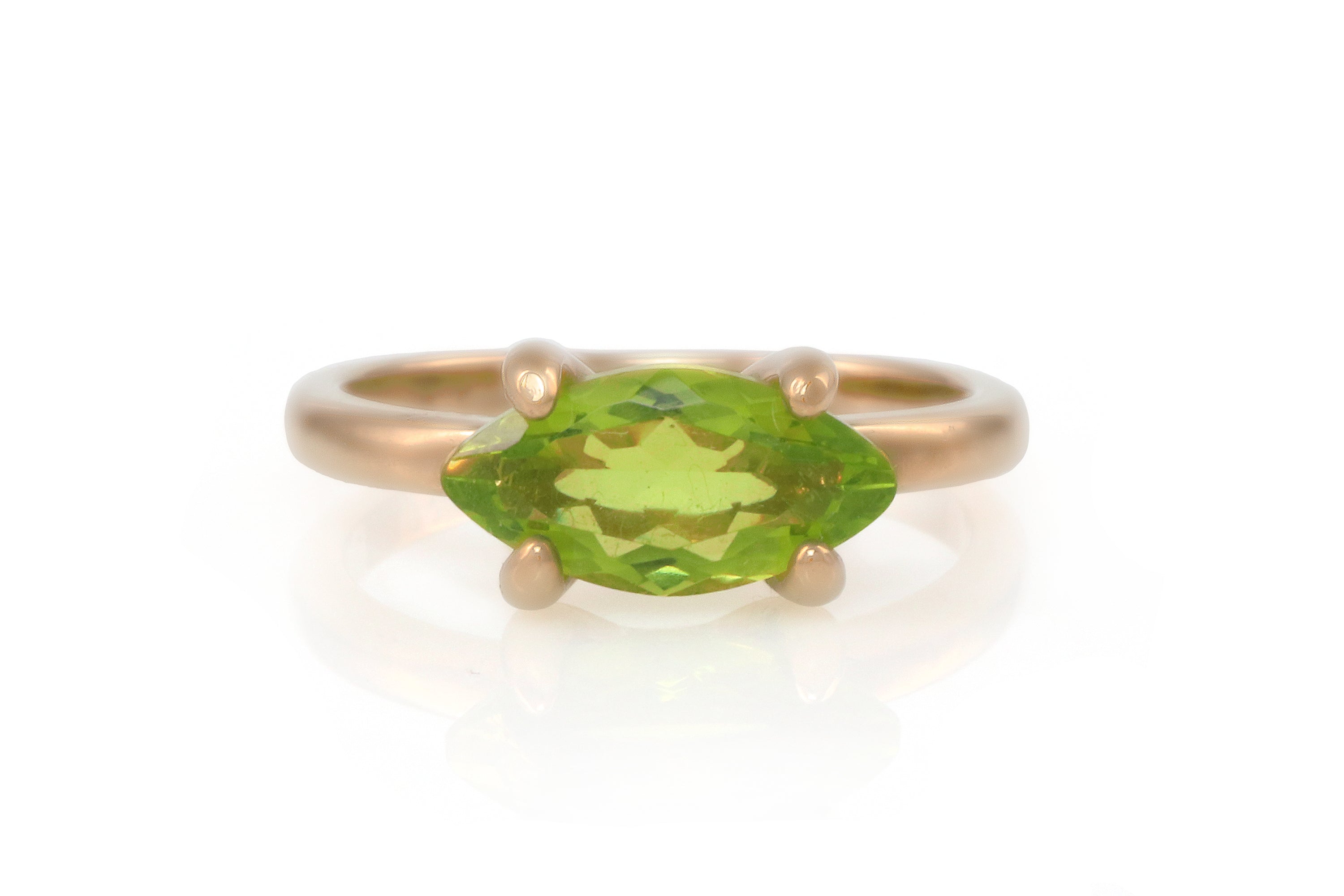 Delicate Peridot Ring in Custom Rose Gold Thin Band Rings Anemone Unique