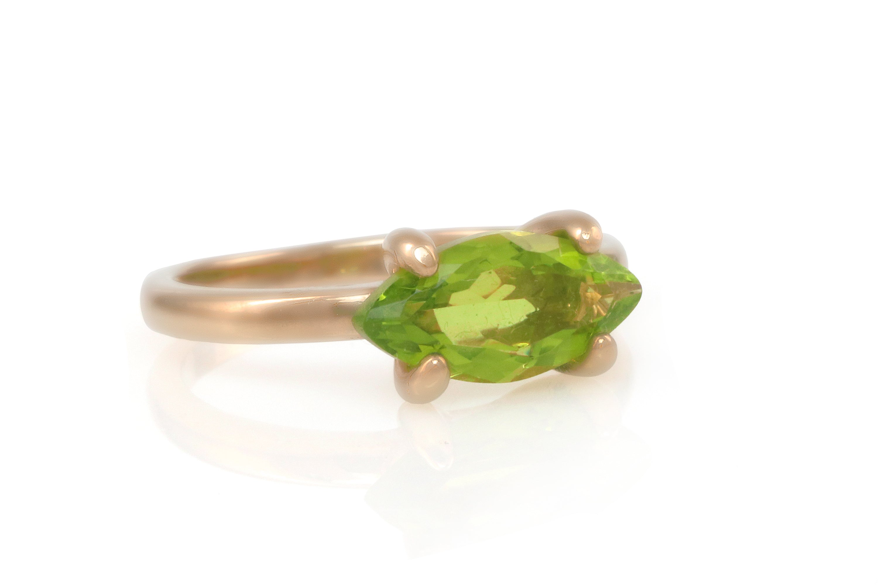 Delicate Peridot Ring in Custom Rose Gold Thin Band Rings Anemone Unique