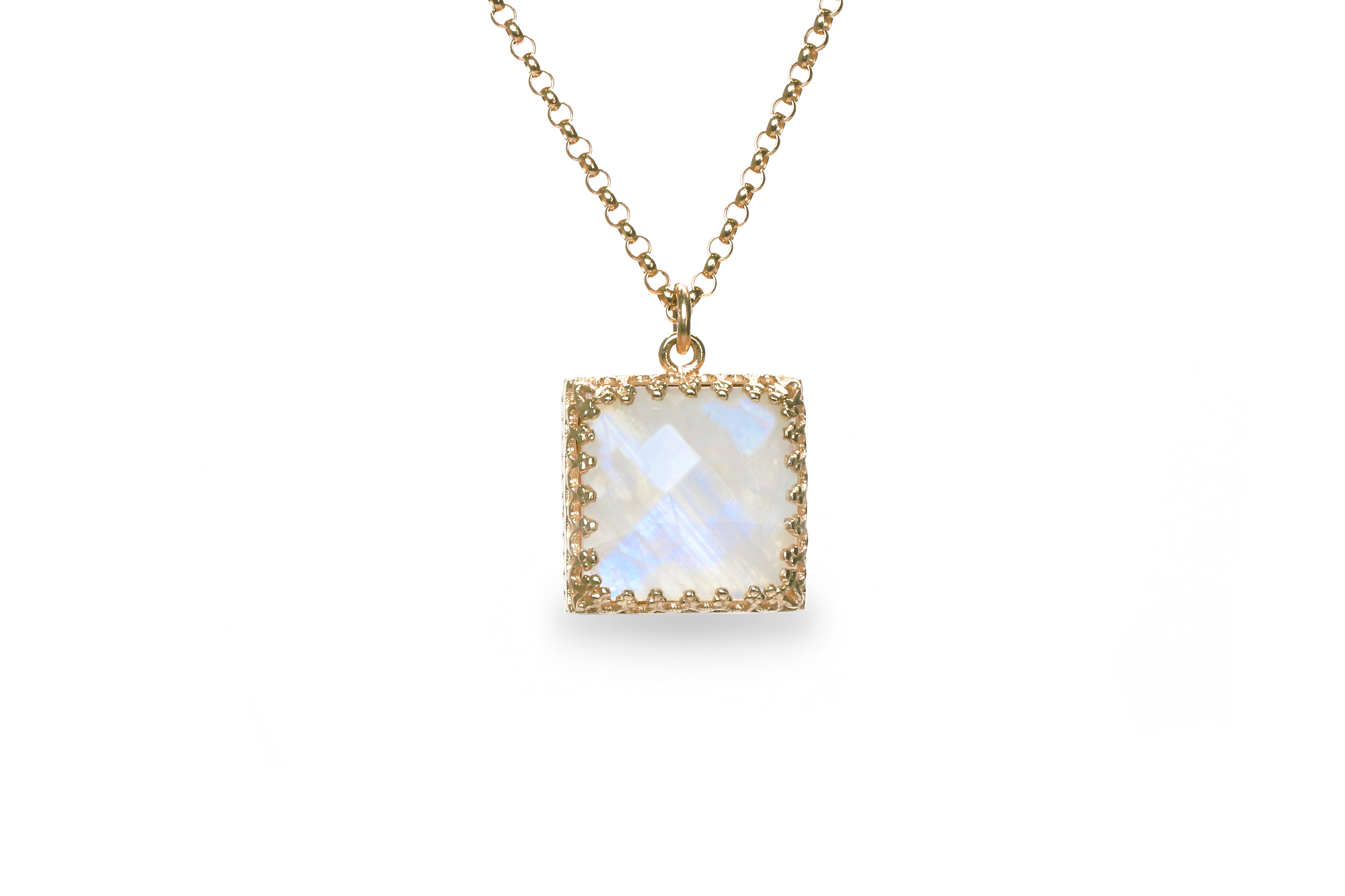 Dainty Square Moonstone Necklace necklaces Anemone Jewelry