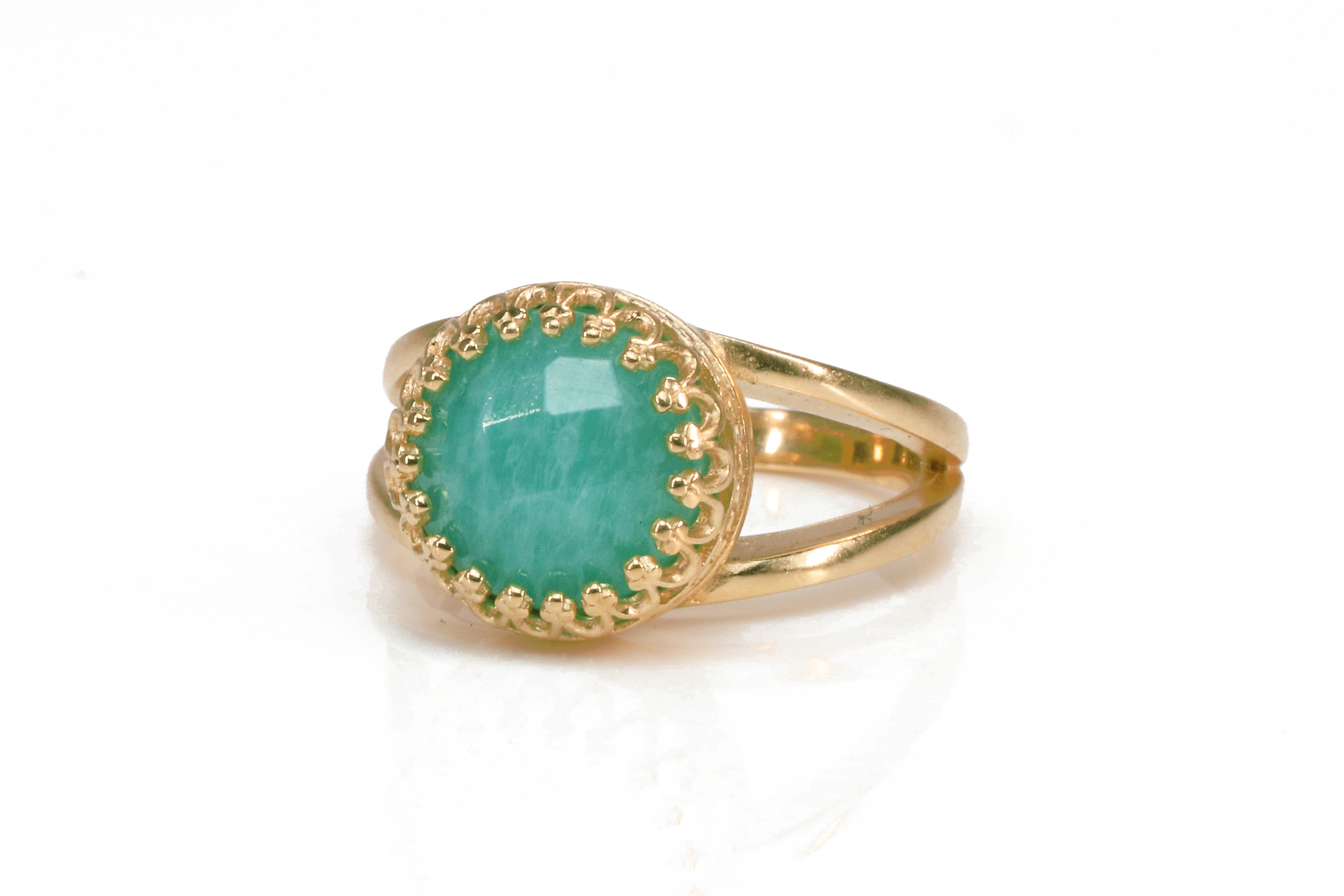 Glamorous Round Amazonite Ring in14K Rose Gold Rings Anemone Jewelry