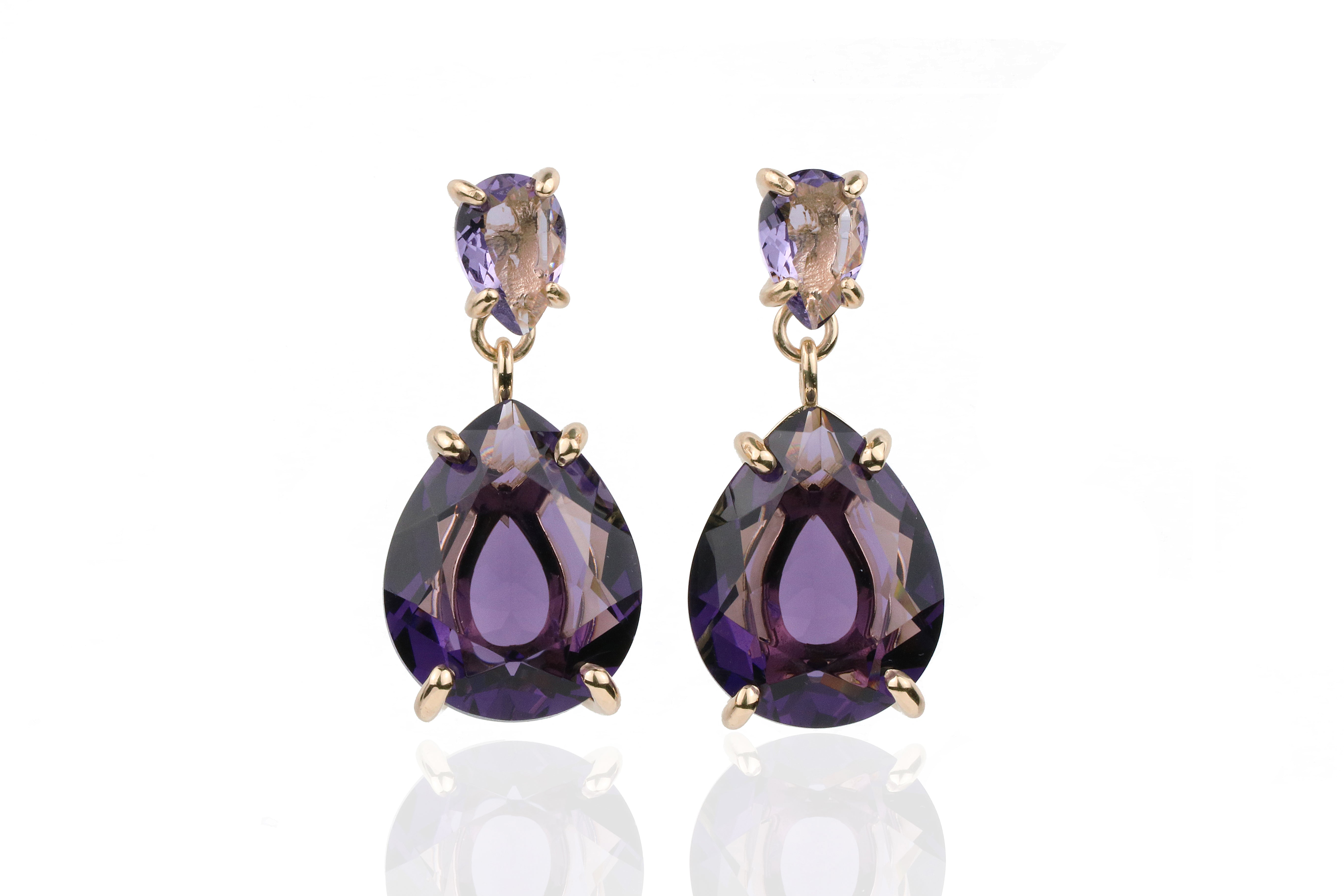 Dangling Statement Amethyst Earrings in 14k Gold Earrings Anemone Jewelry