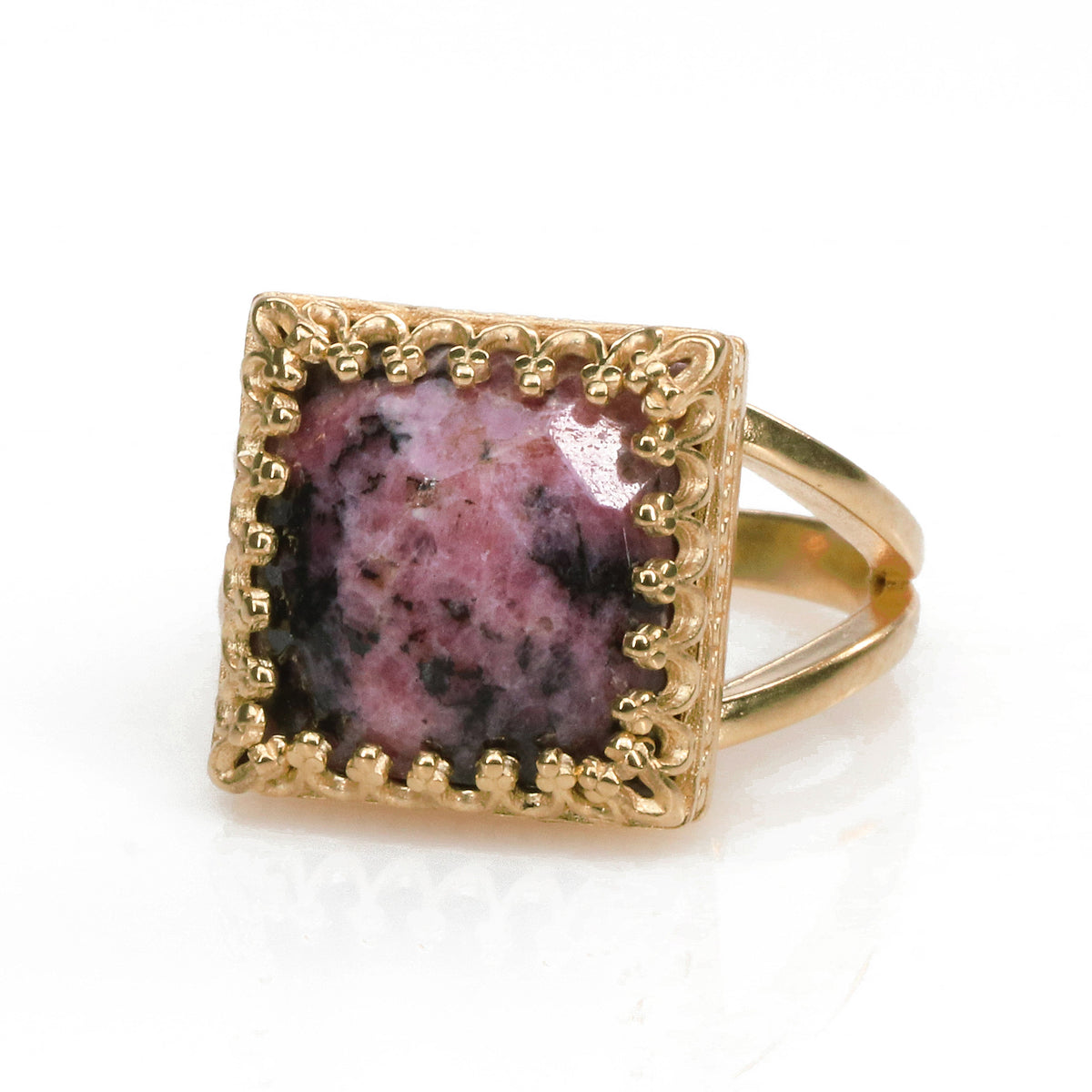 14K Rose Gold-filled Square Rhodonite Ring – Anemone Jewelry