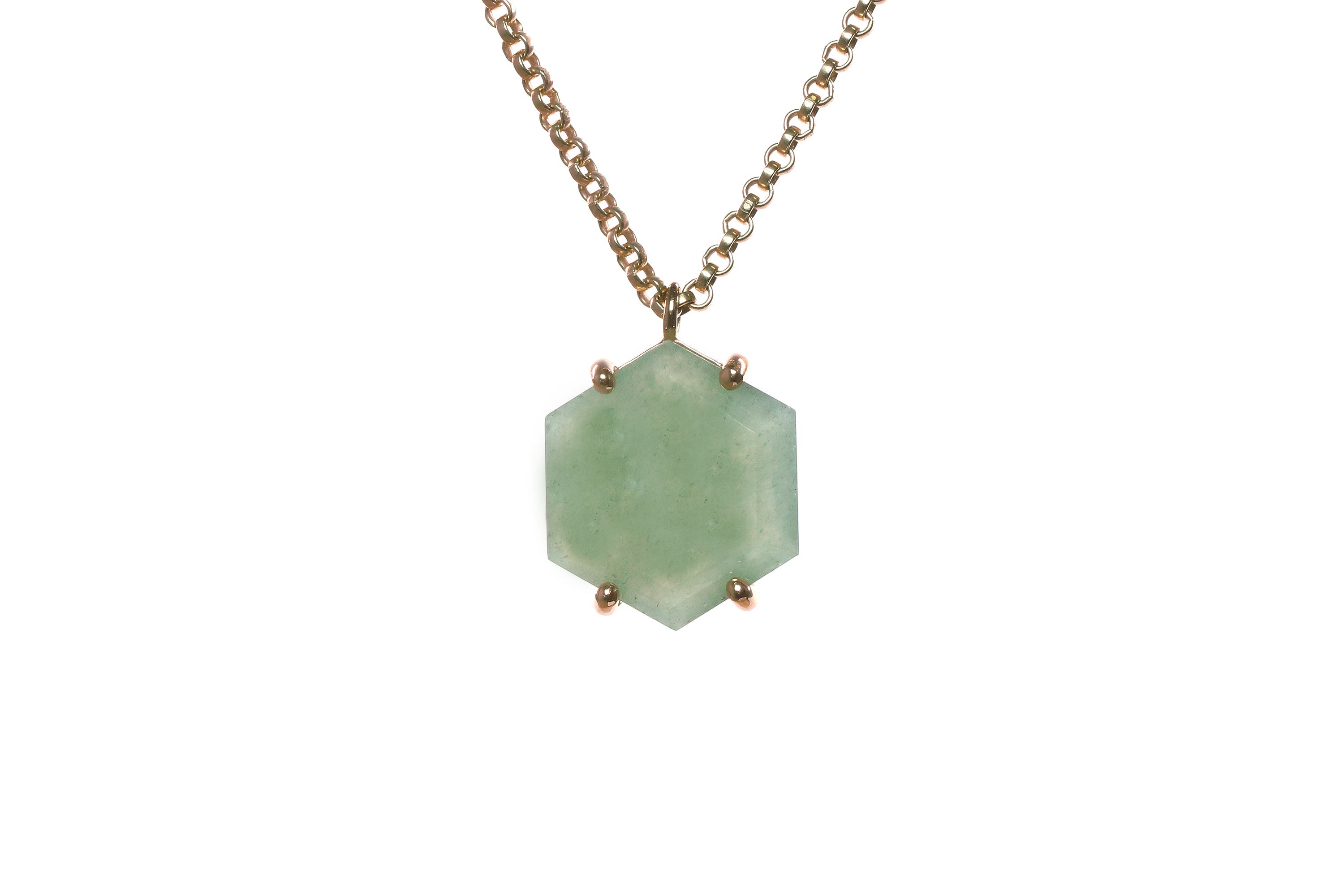 Hexagon Aventurine Pendant Gold Necklace necklaces Anemone Jewelry