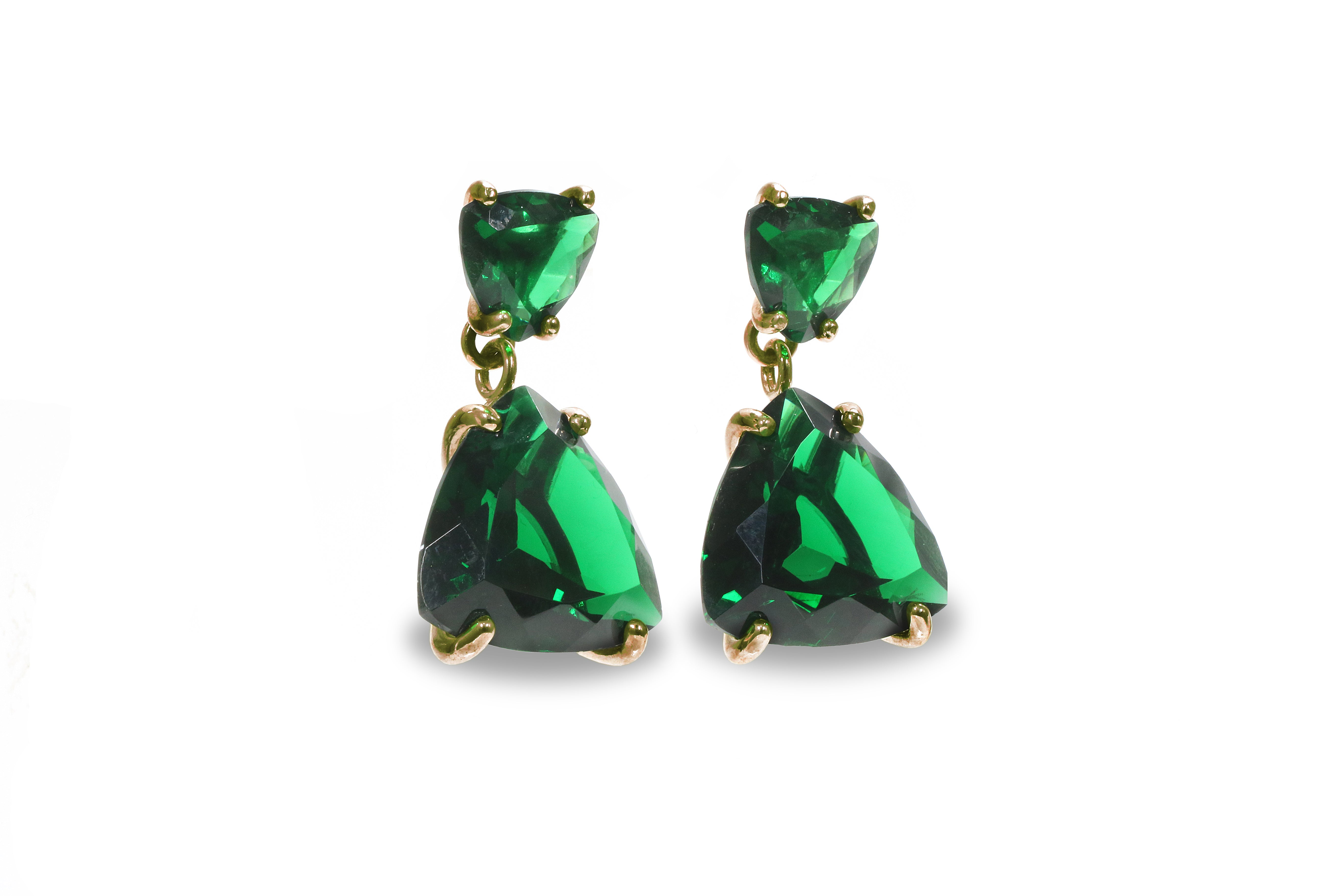 14k Gold Double Stone Emerald Earrings Earrings Anemone Jewelry