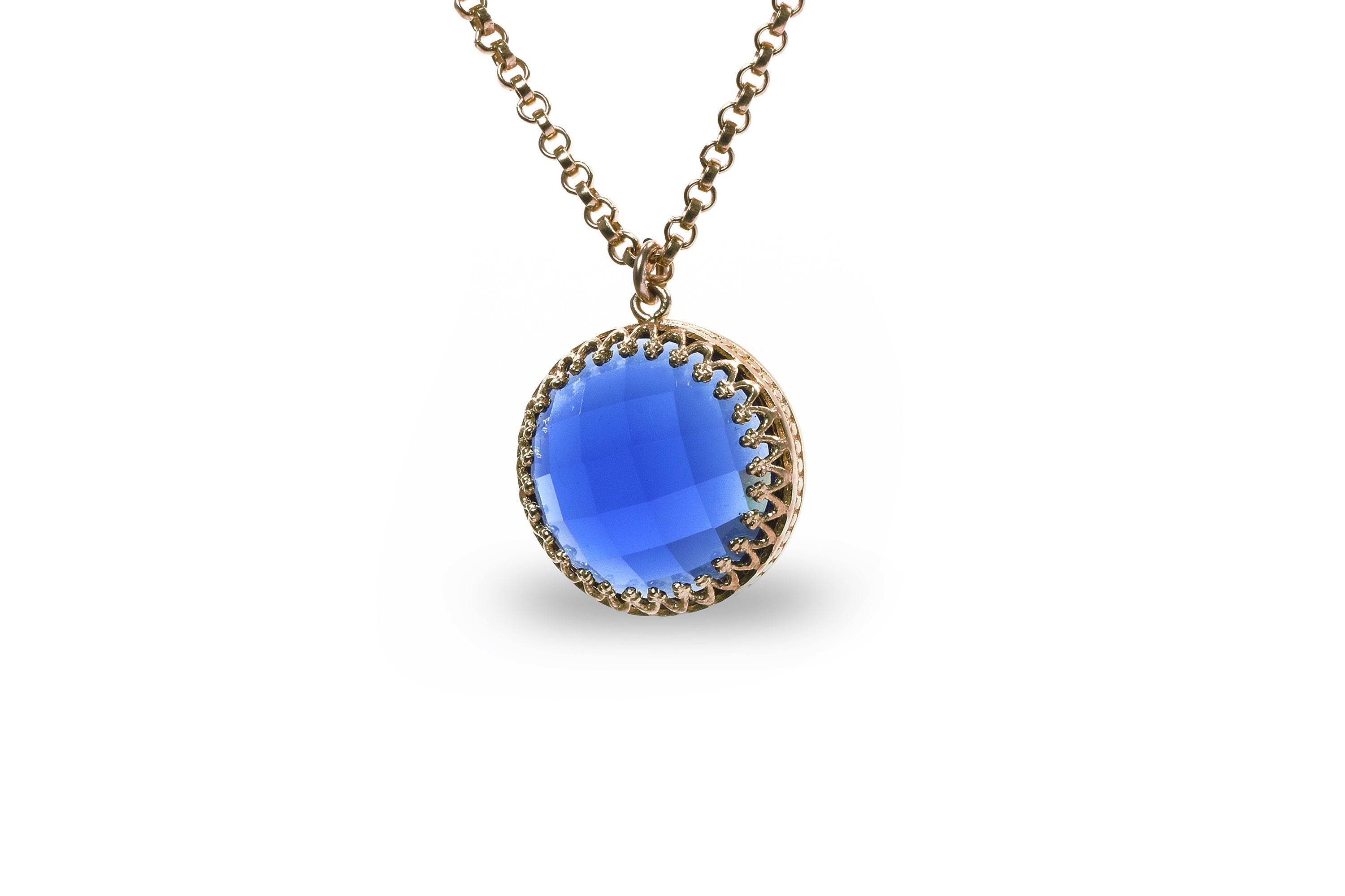 Round Blue Sapphire Necklace in Gold necklaces Anemone Jewelry