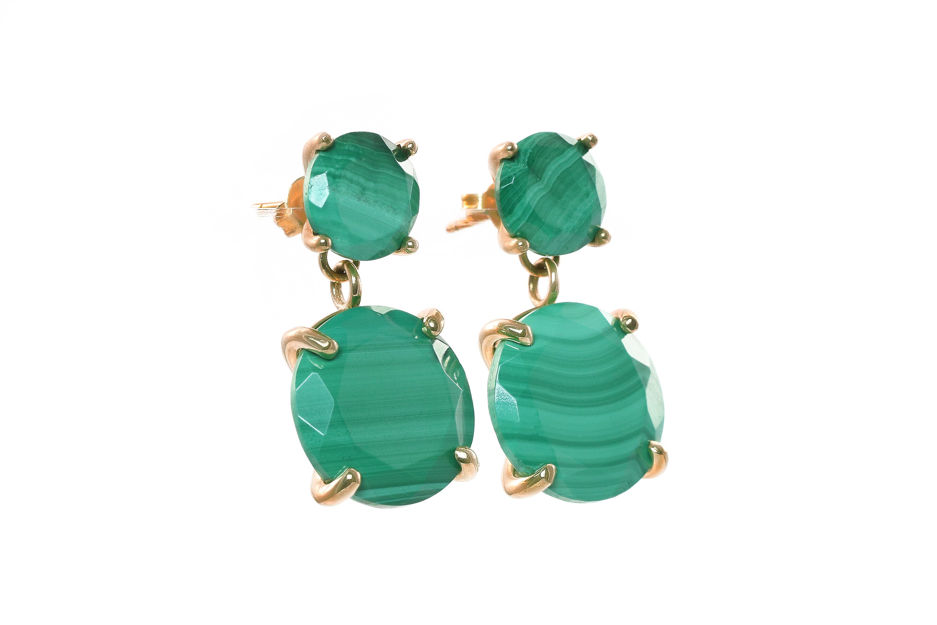 Sophisticated Dangling Gold Malachite Earrings Earrings Anemone Jewelry