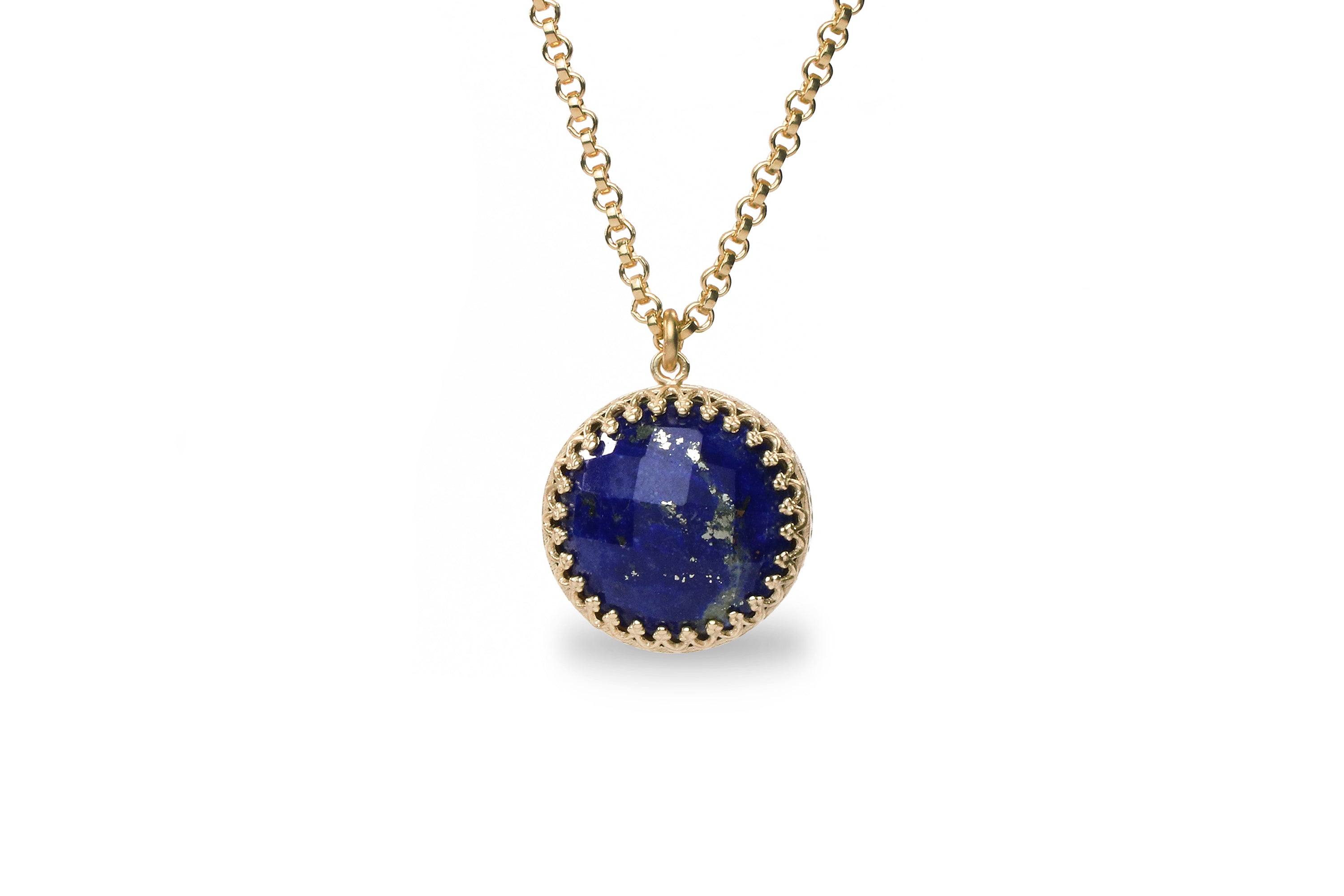 Round Lapis Lazuli Pendant Necklace in 14k Gold necklaces Anemone Jewelry