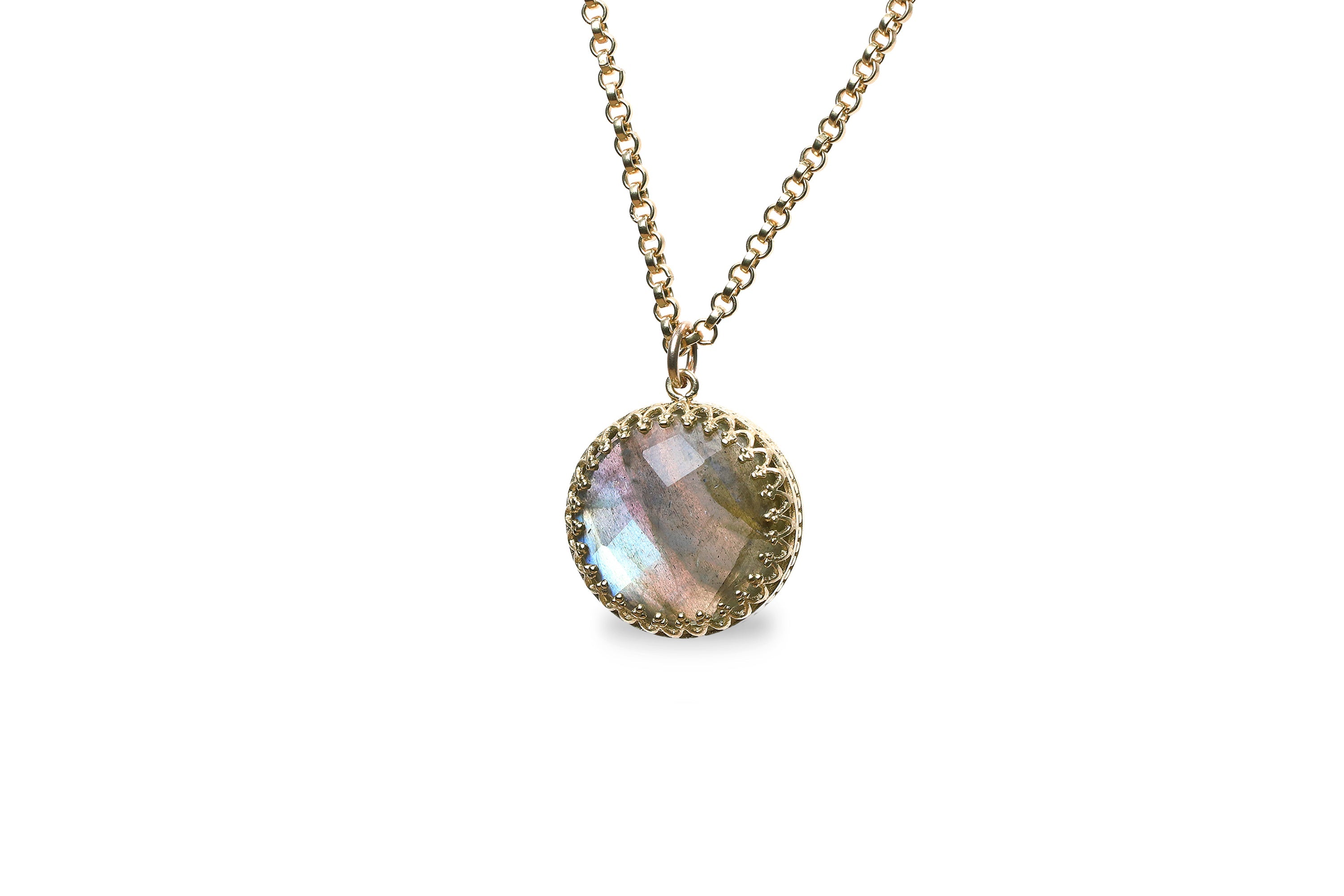 Gold Round Labradorite Pendant Necklace necklaces Anemone Jewelry