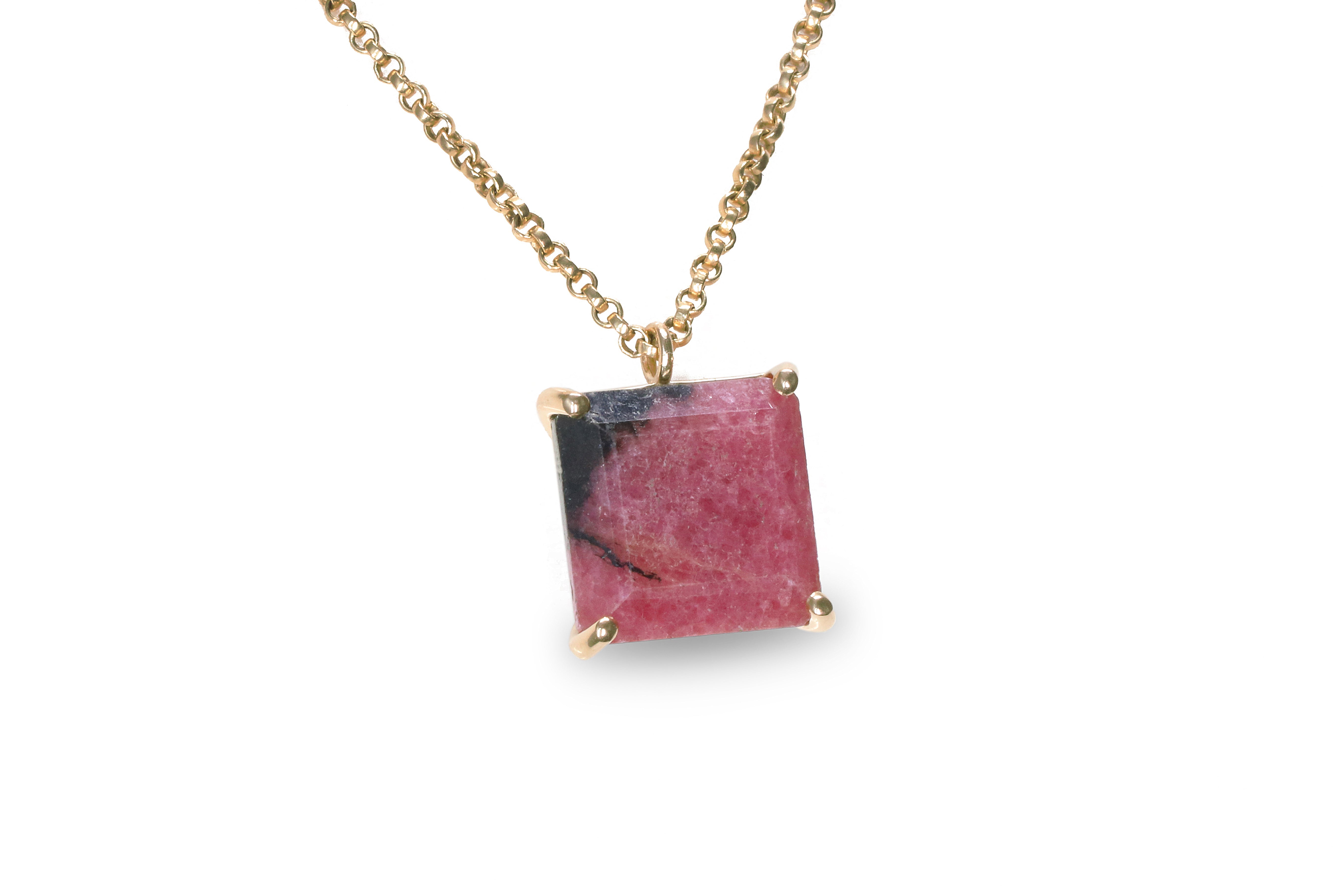 Fascinating Square Rhodonite Pendant Necklace in 14k Gold Filled necklaces Anemone Jewelry