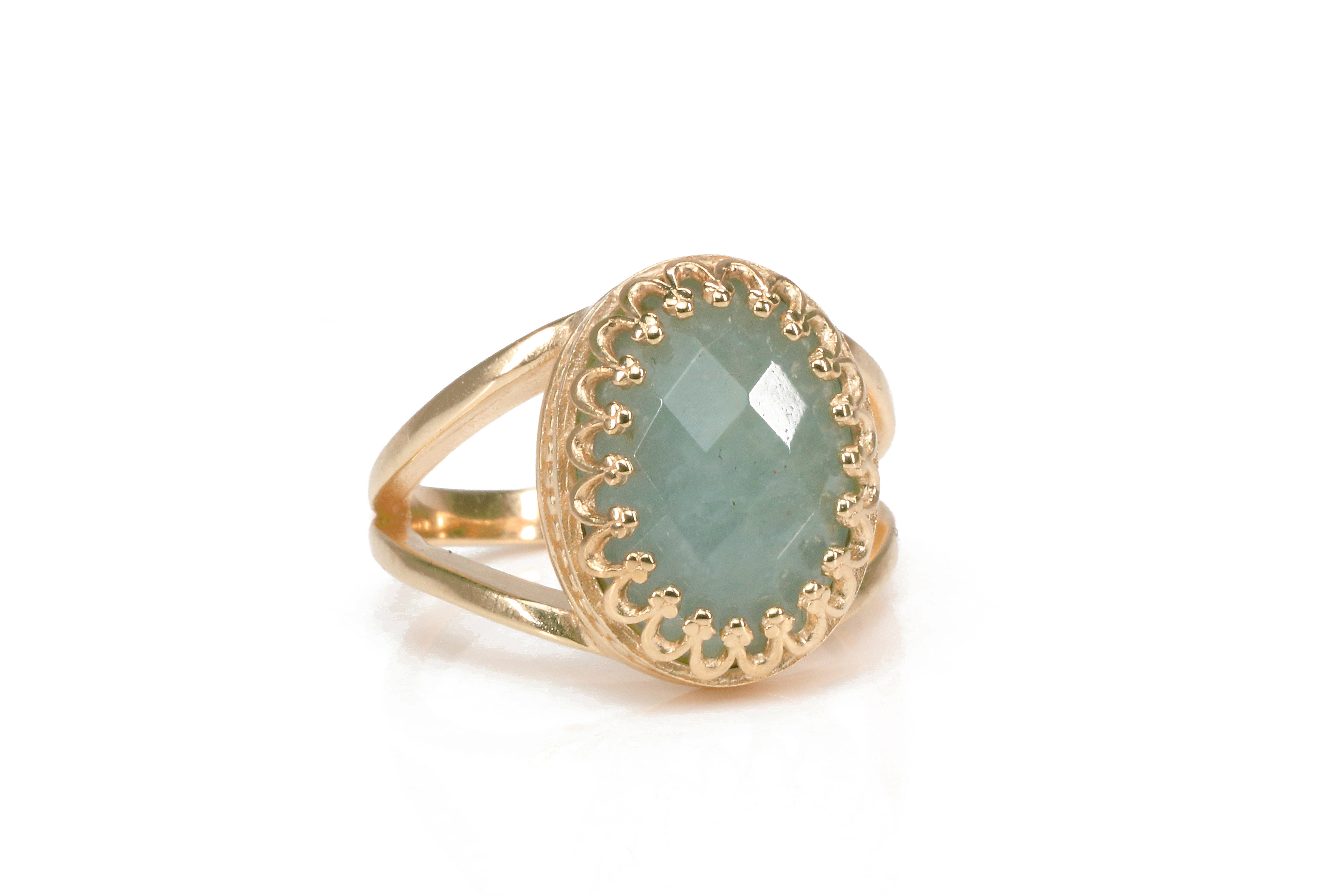 10x14mm Oval Aquamarine Ring in 14K Gold-filled Double Band Rings Anemone Jewelry