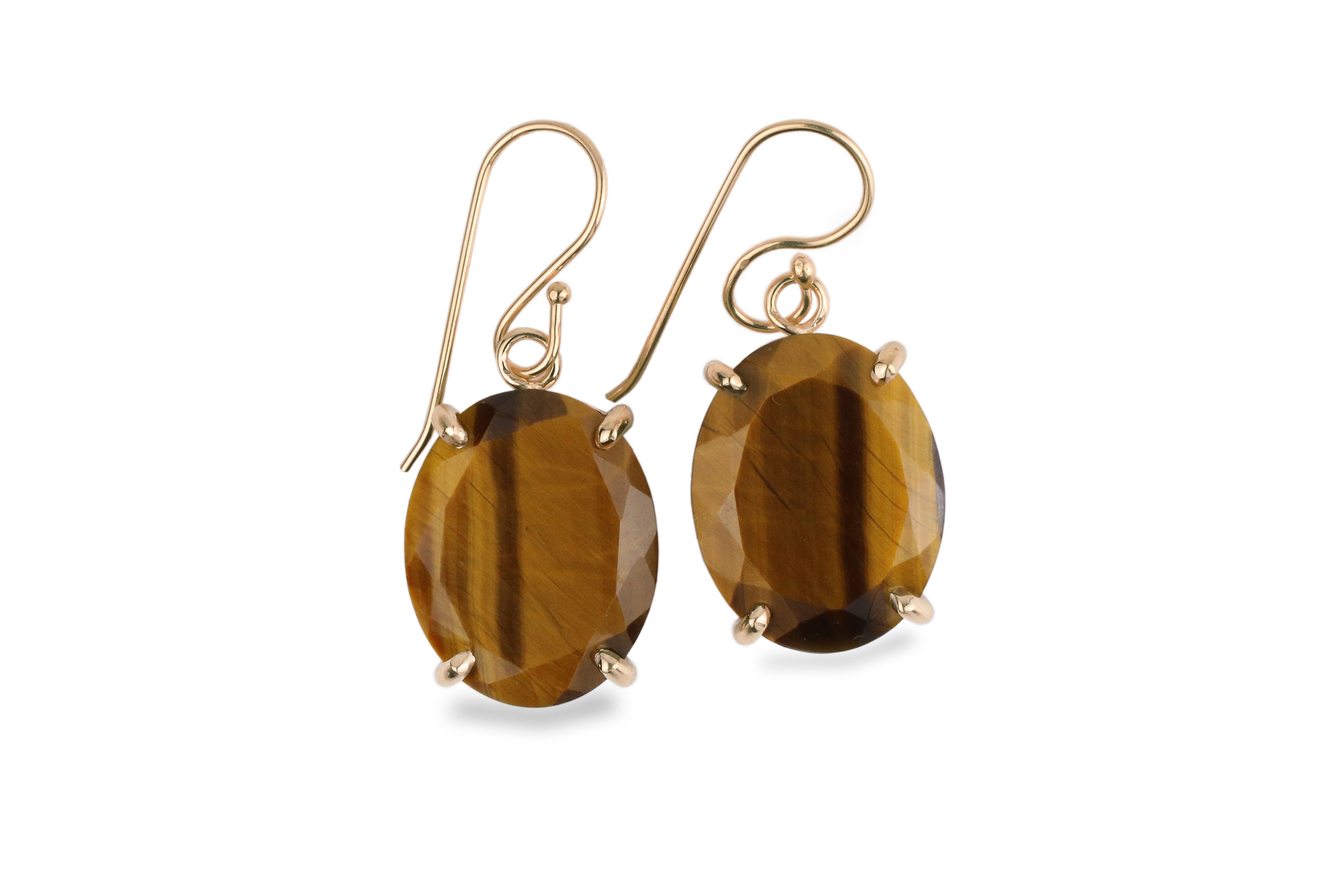 Vintage Style Tiger Eye Earrings in 14k Gold Earrings Anemone Jewelry