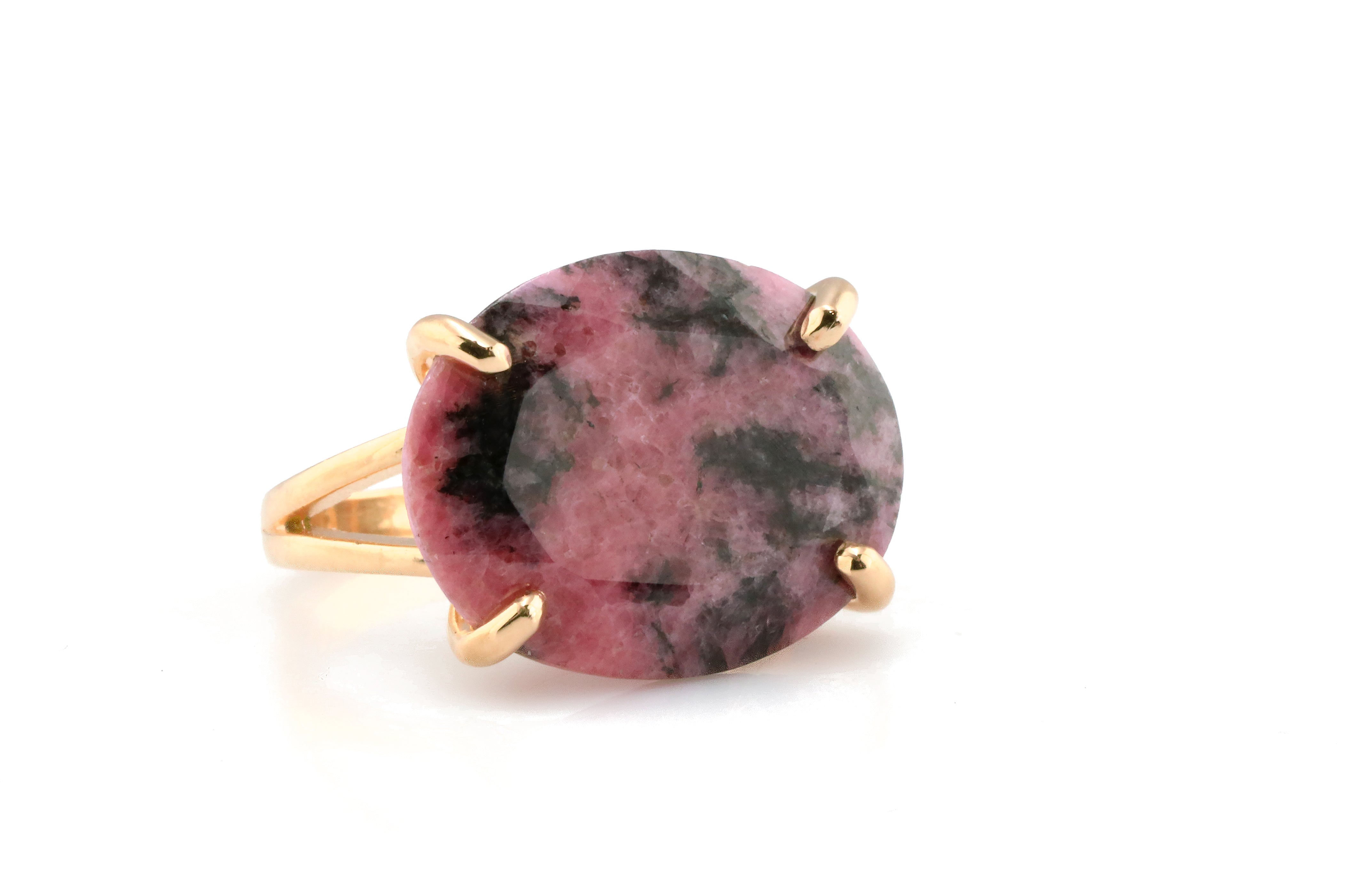 Oval Rhodonite Gemstone Prong Set Gold Filled Ring Rings Anemone Jewelry