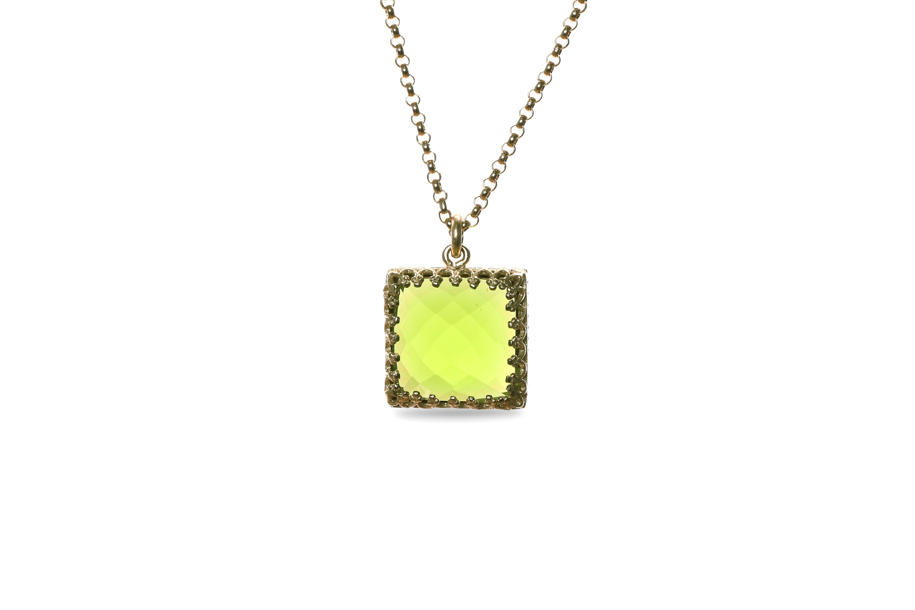 Lustrous 12x12mm Peridot Necklace in 14k Gold necklaces Anemone Jewelry