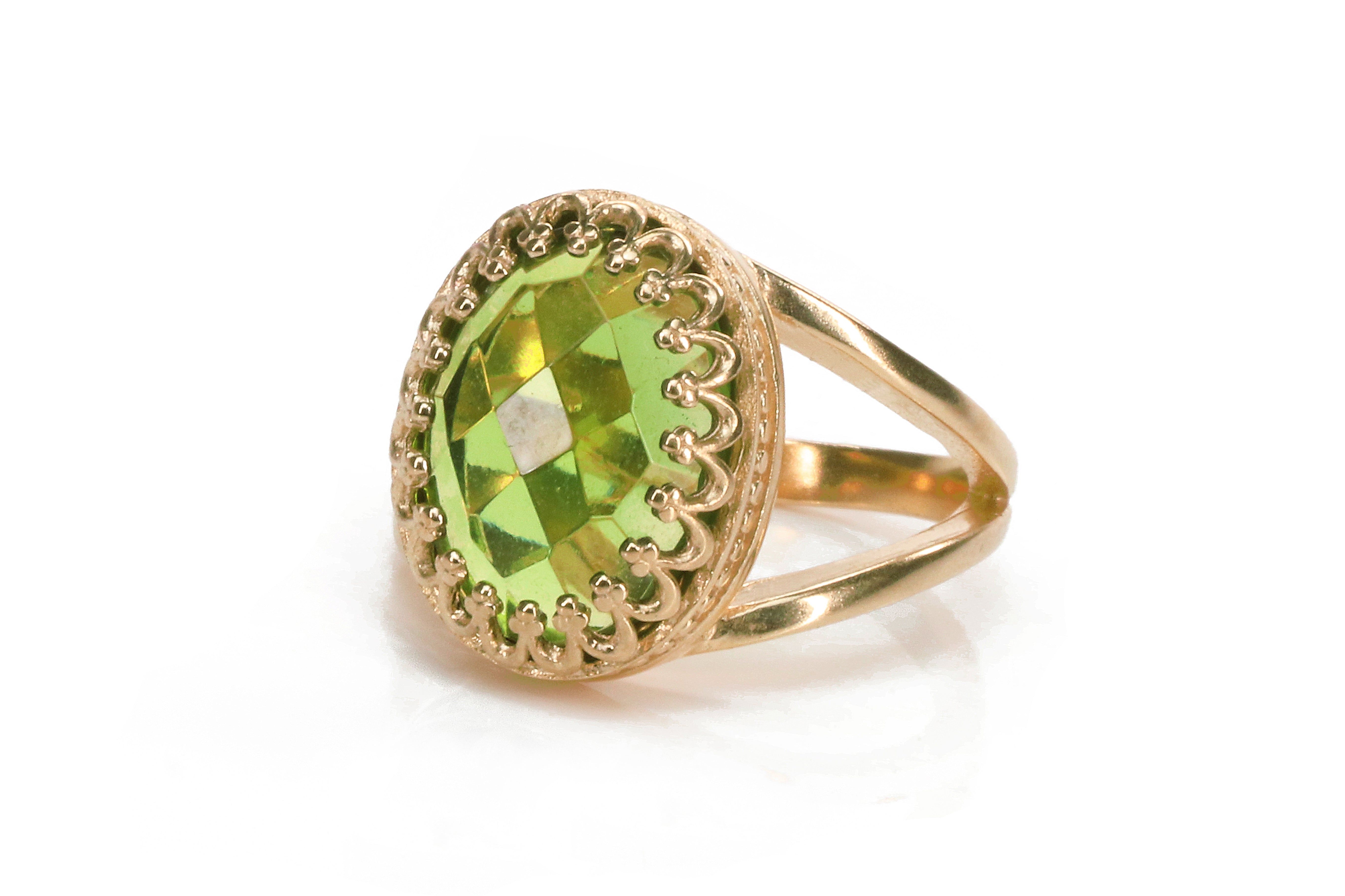 Oval Peridot Birthstone in Sterling Silver Rings Anemone Jewelry