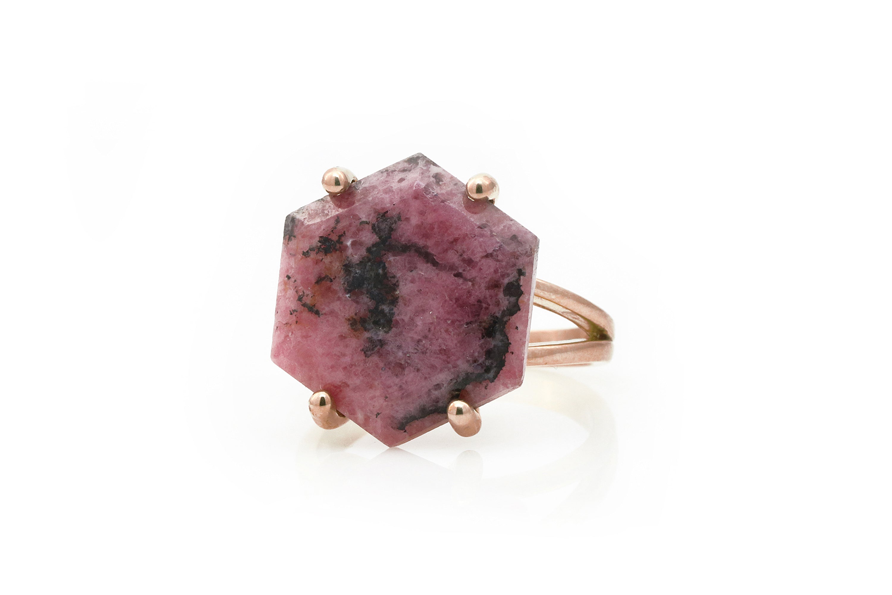 Big Rhodonite Rose Gold Ring Rings Anemone Jewelry