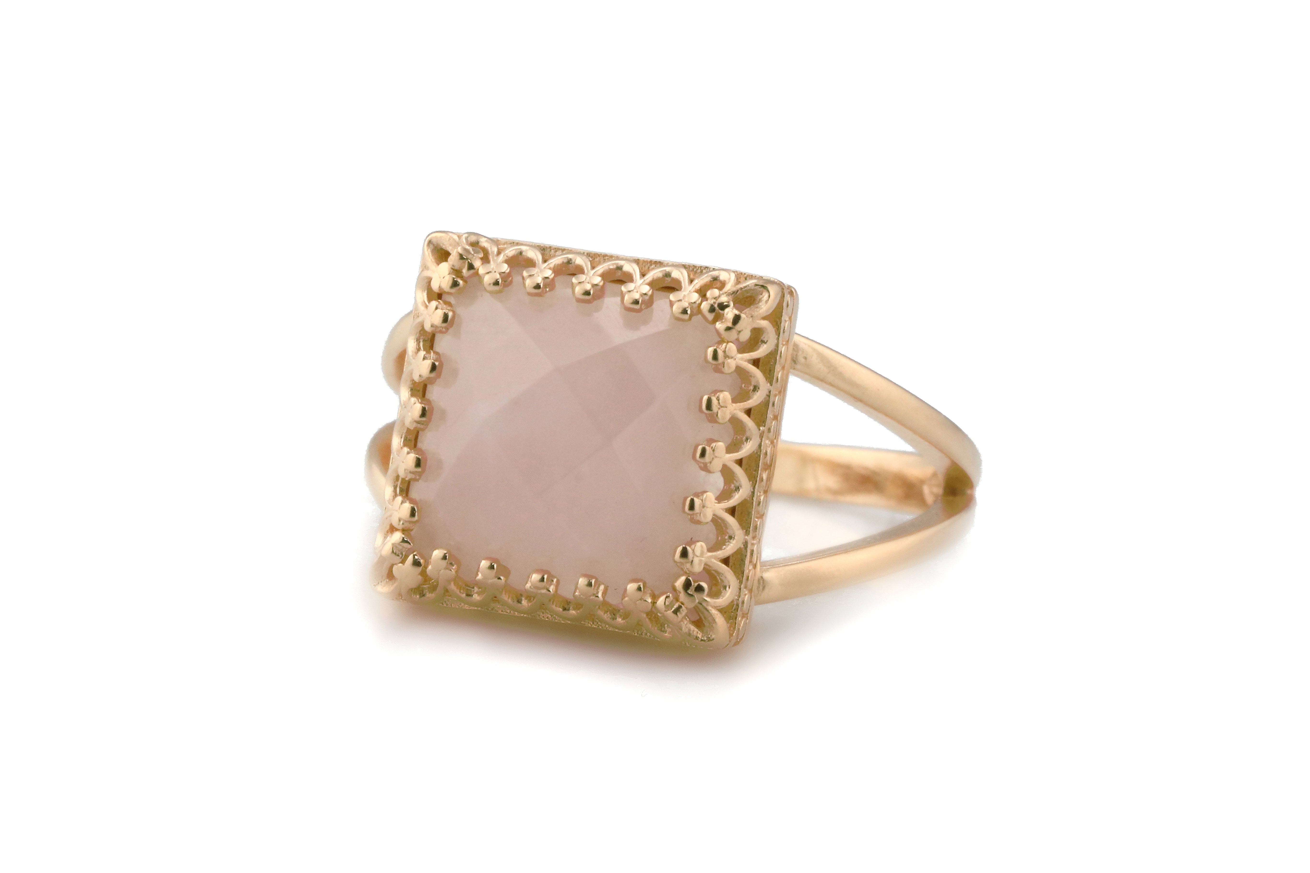 Square Rose Quartz in 14k Rose Gold Ring Rings Anemone Jewelry
