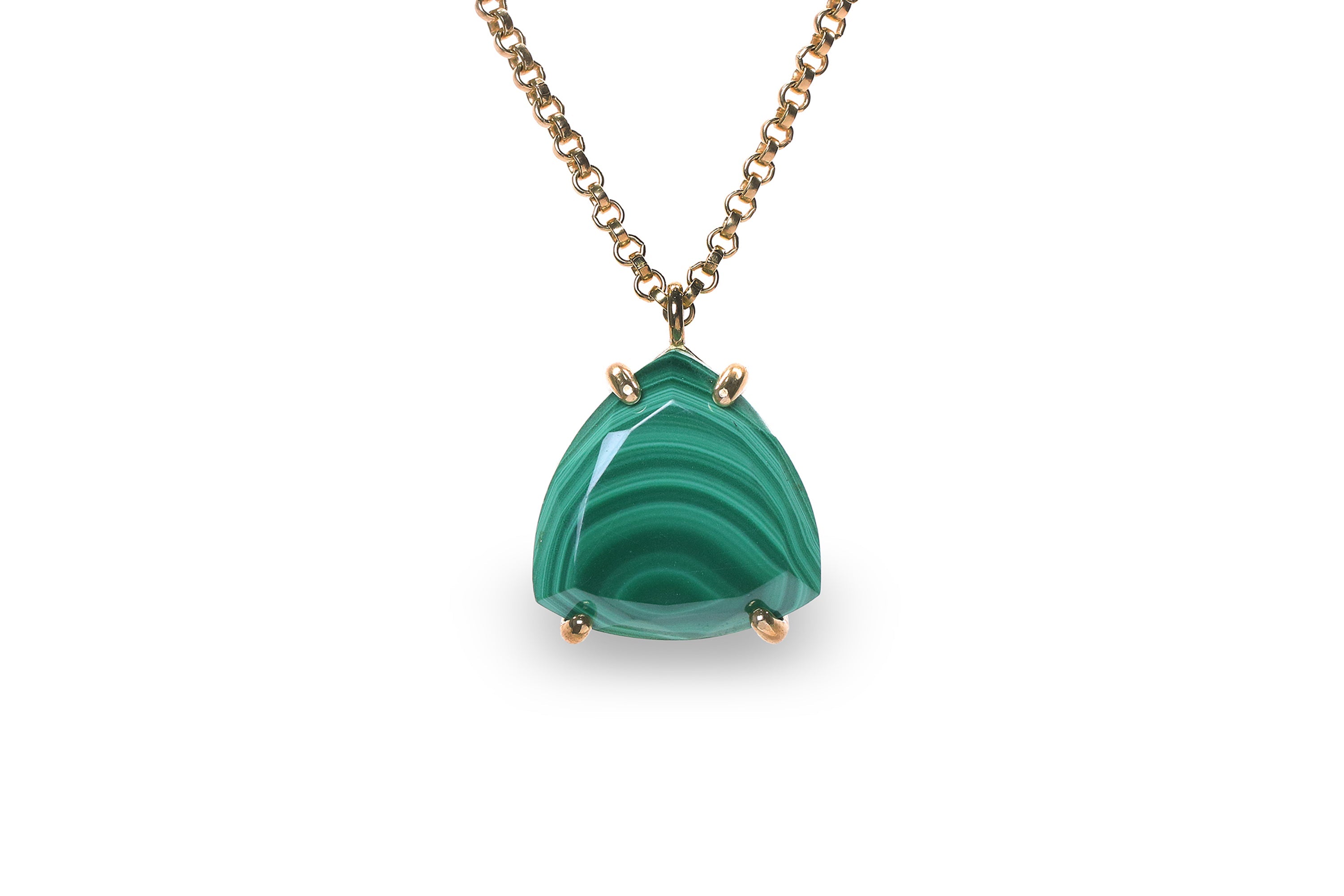 Vibrant Trillion Malachite Jewelry Gold Necklace necklaces Anemone Jewelry