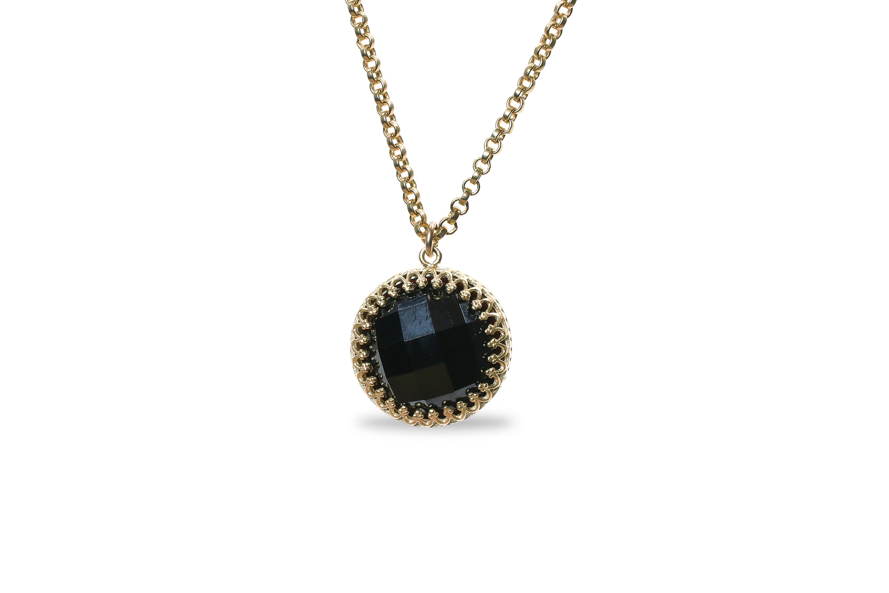 Splendid Round Black Onyx Gold Necklace necklaces Anemone Jewelry