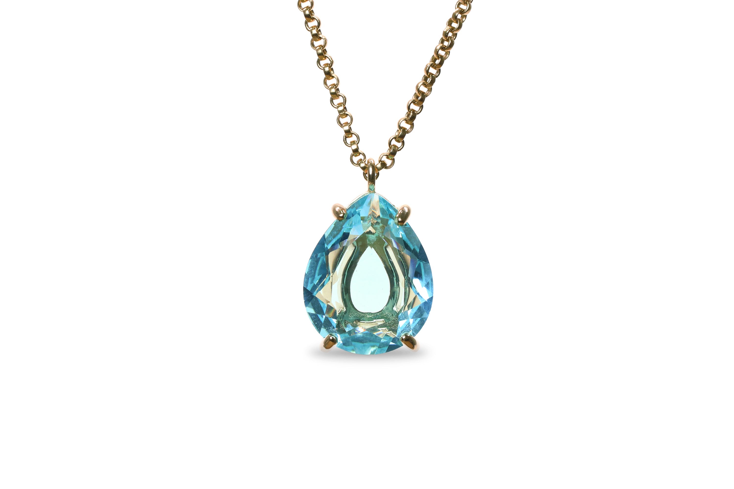 Custom Pear Blue Topaz Necklace in 14k Gold necklaces Anemone Jewelry