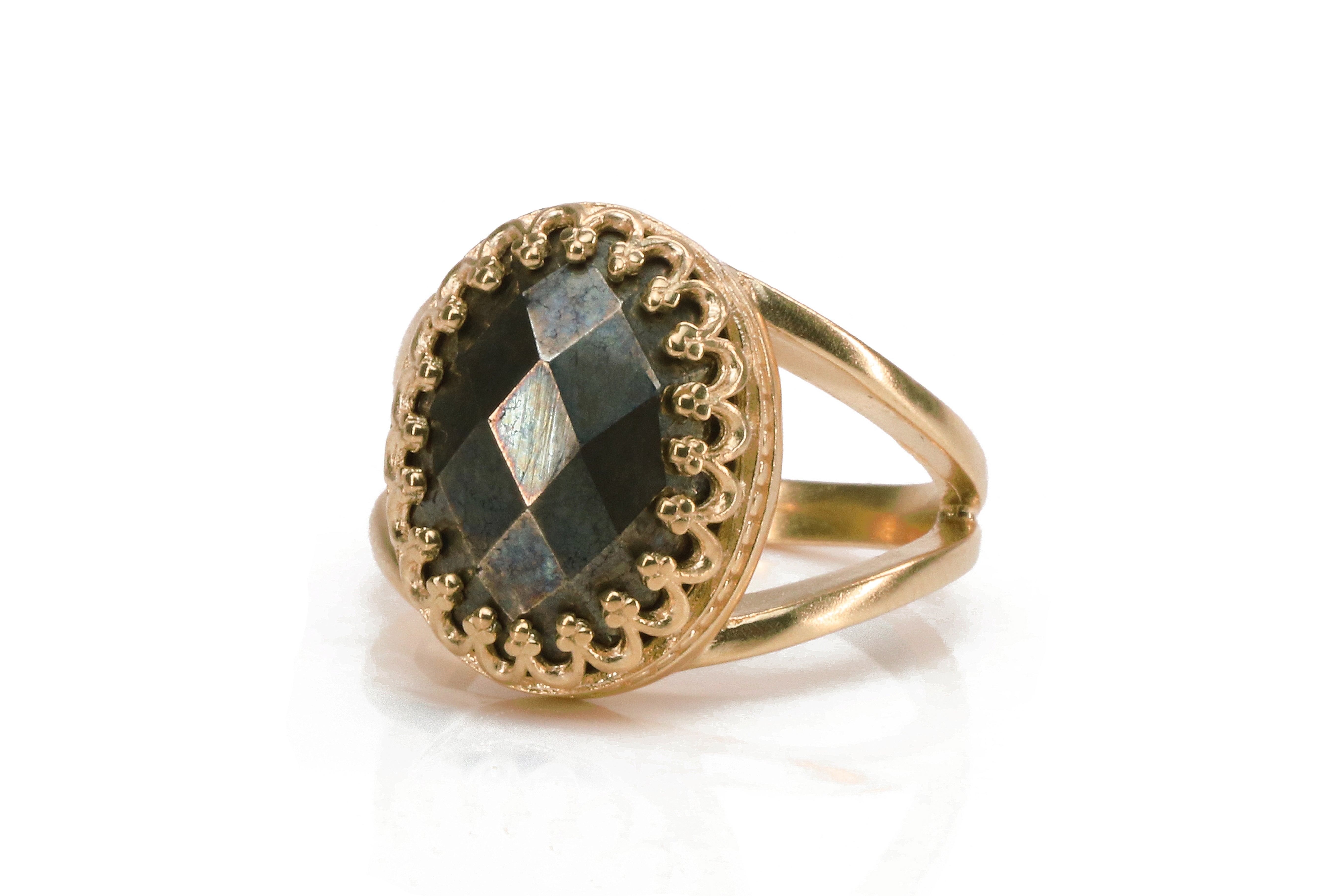 Double Band Pyrite Stone Ring Rings Anemone Jewelry