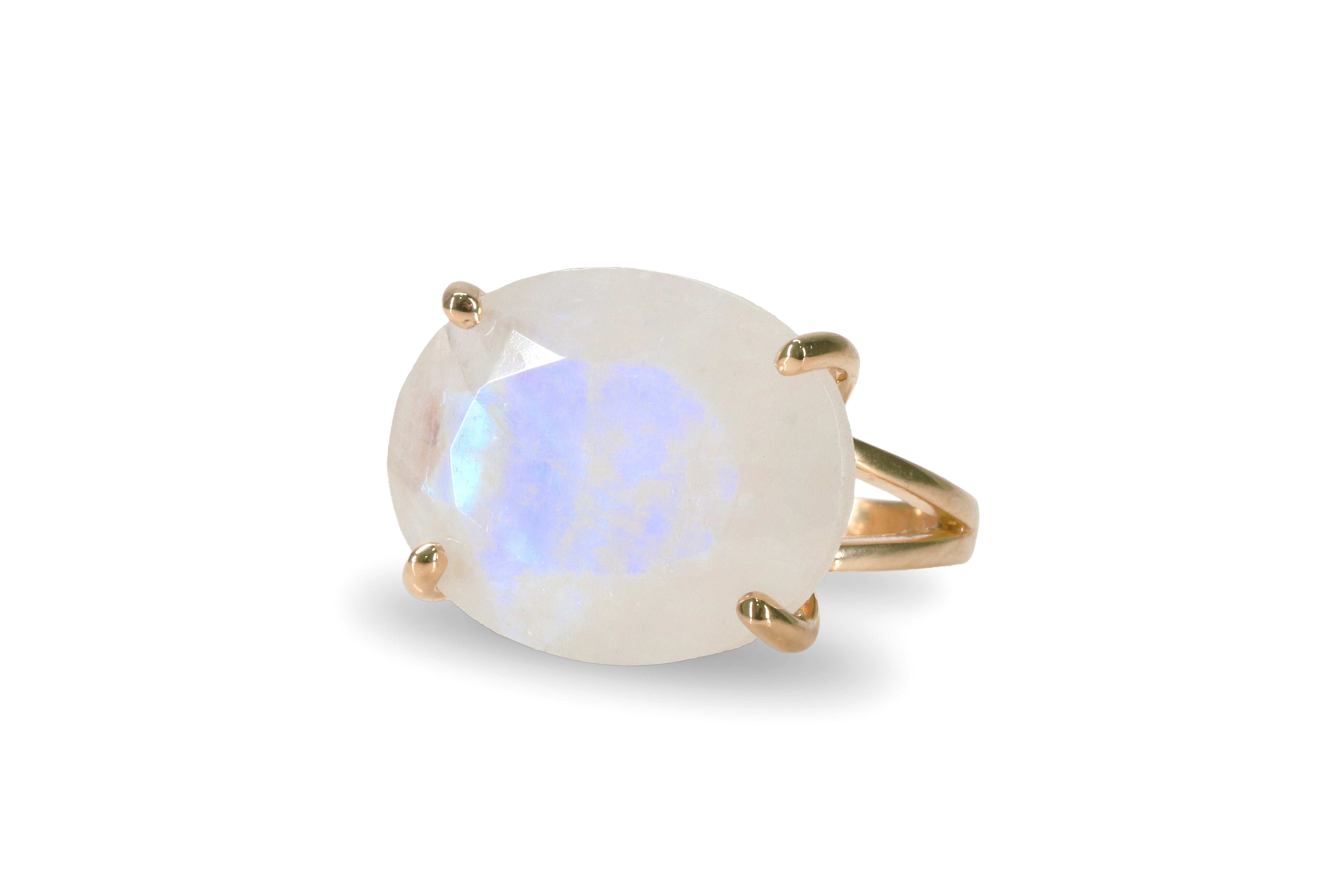 Iridescent Rainbow Moonstone Gold Ring Rings Anemone Jewelry