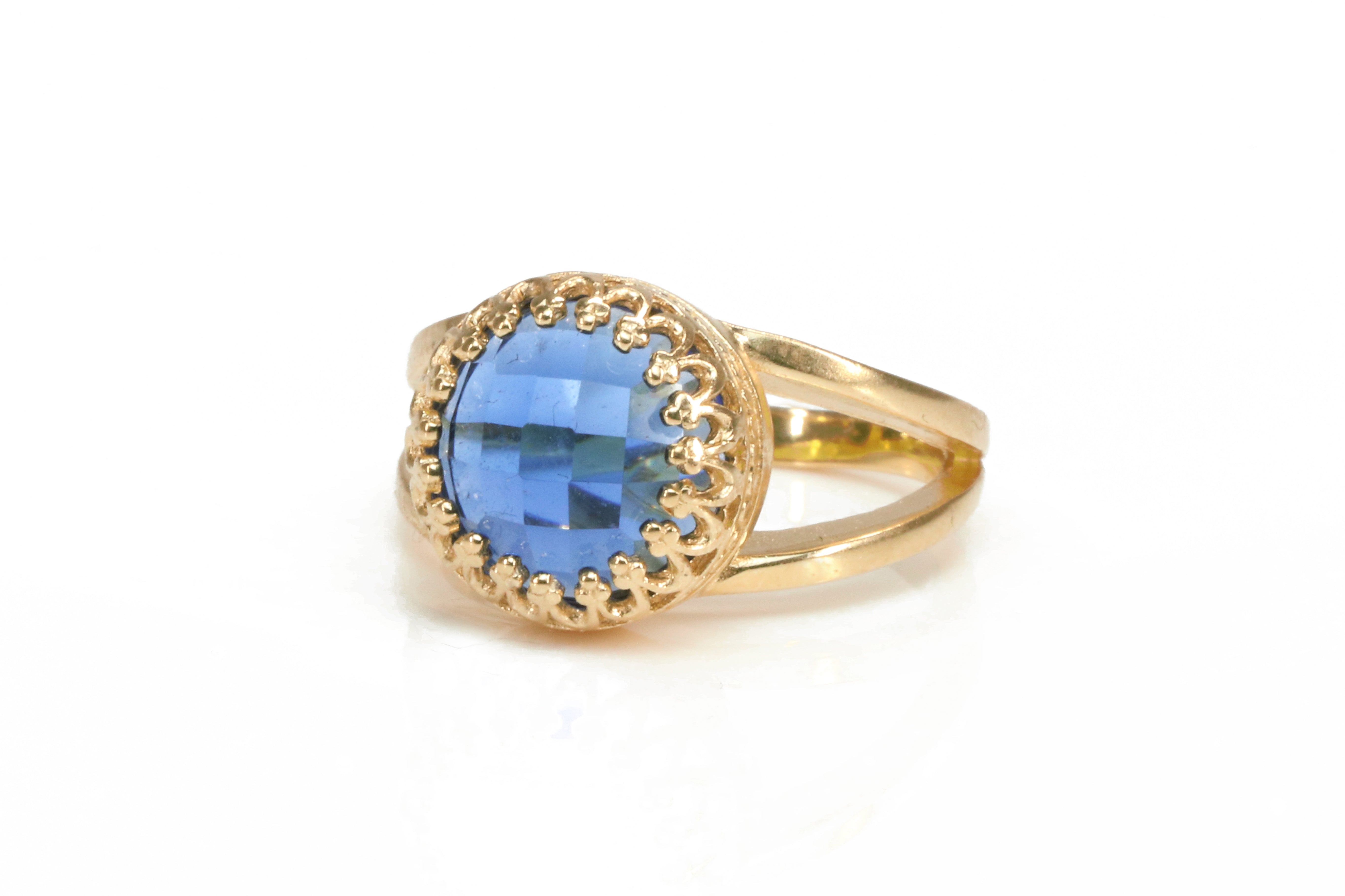 Round Blue Sapphire Ring in Sterling Silver Rings Anemone Jewelry