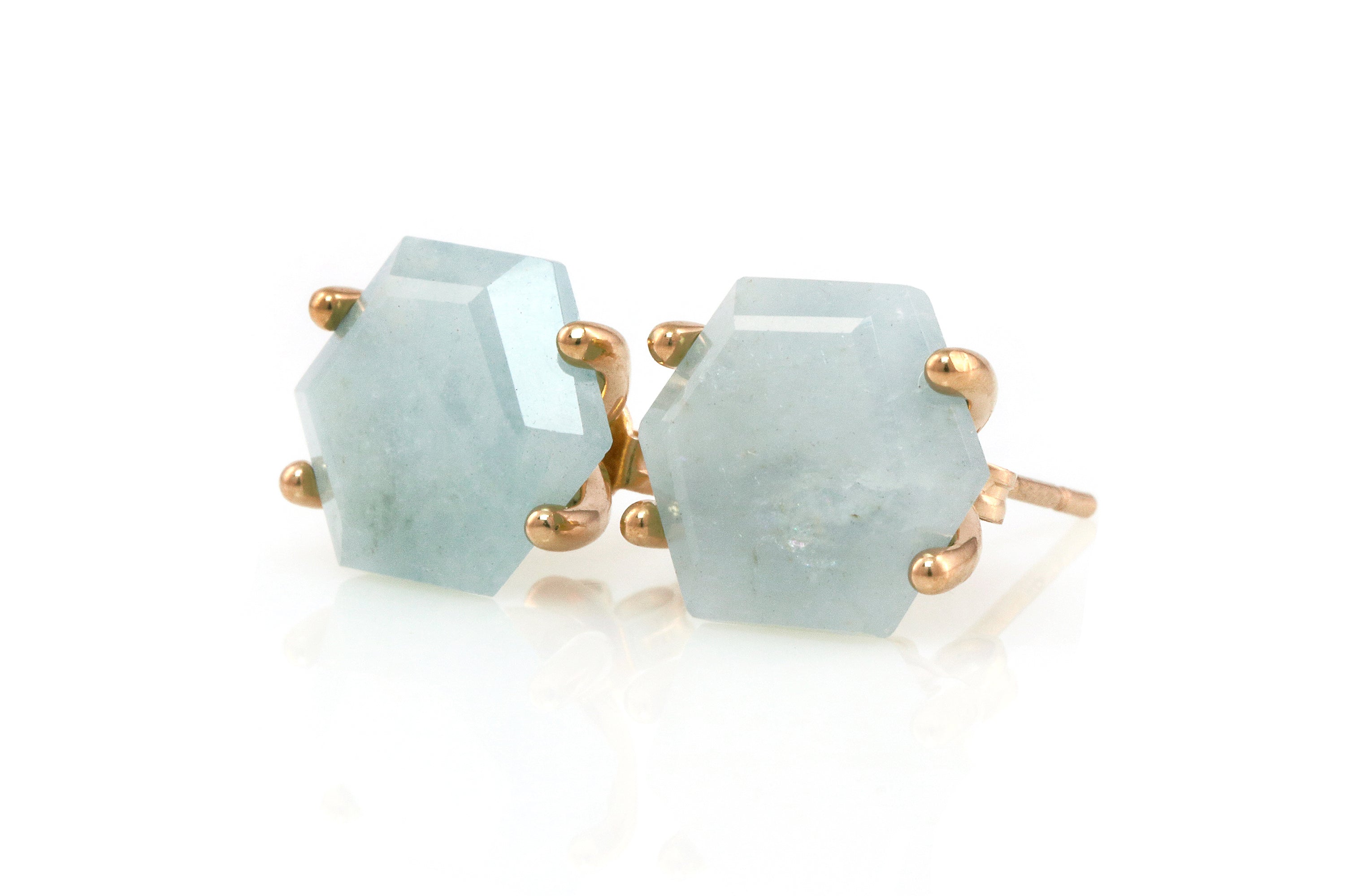 Hexagon Aquamarine Stud Earrings in Silver Earrings Anemone Unique