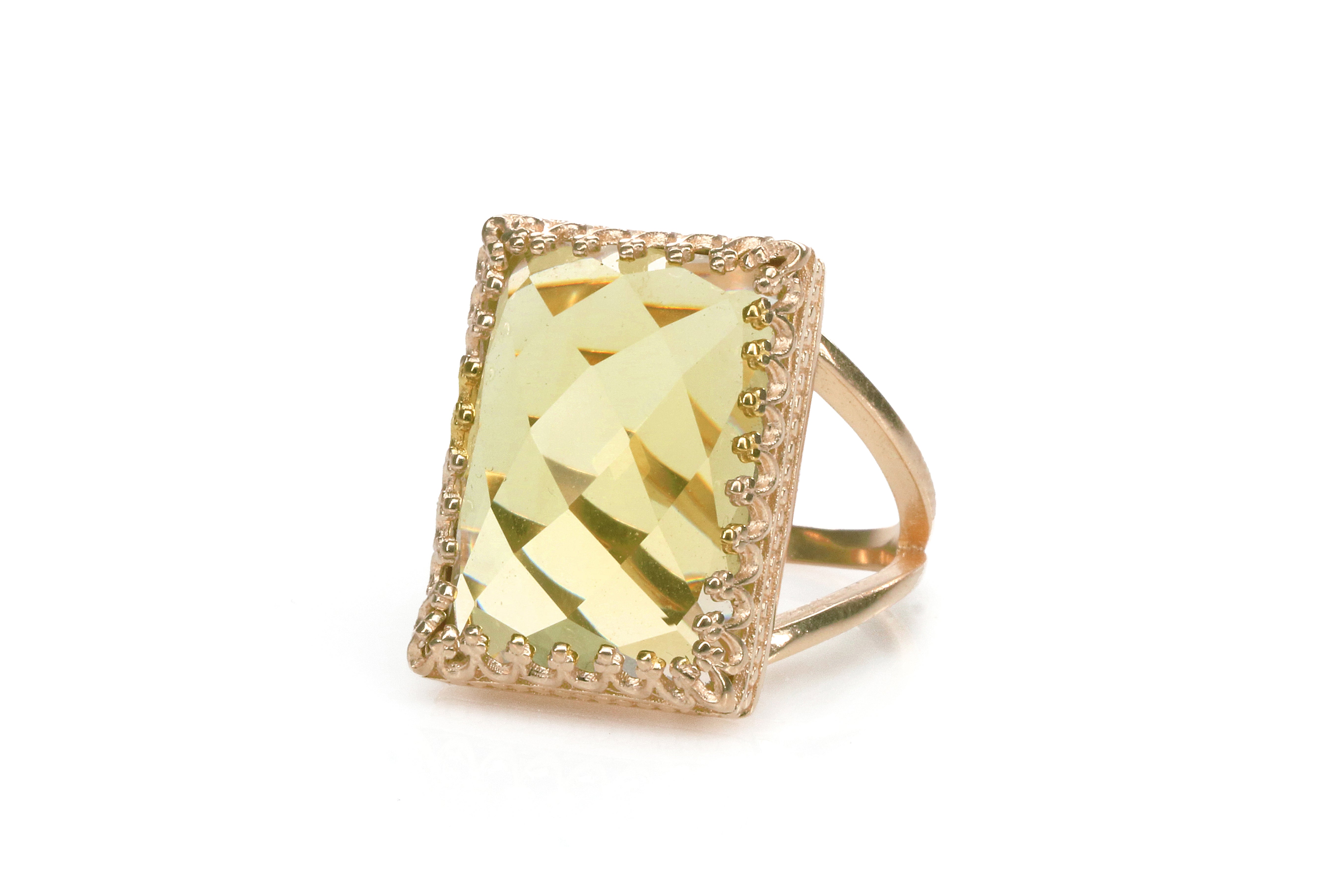 Unique 15CT Lemon Quartz in 925 Sterling Silver Rings Anemone Jewelry