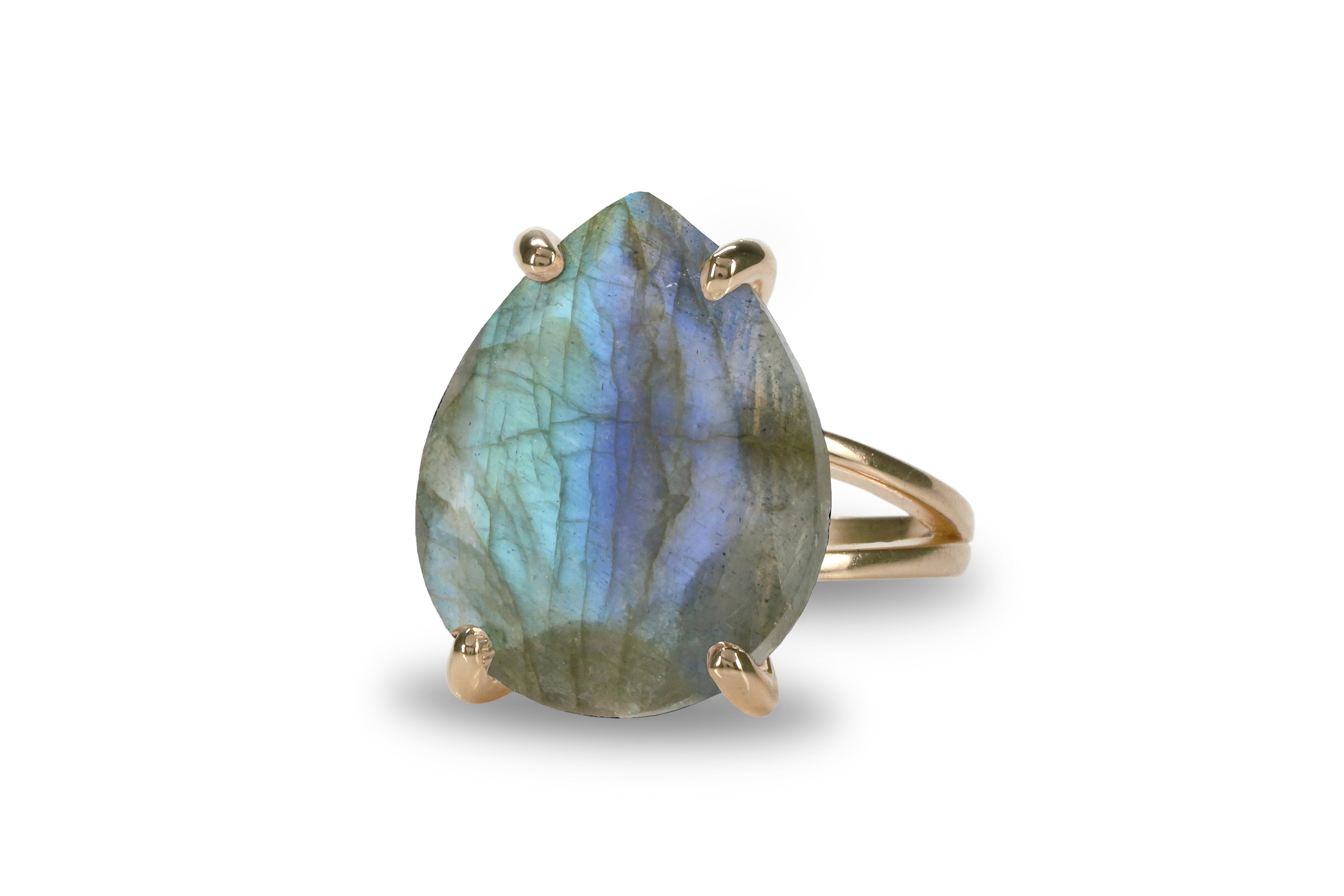 Labradorite Ring with 925 Sterling Silver Double Band Rings Anemone Jewelry