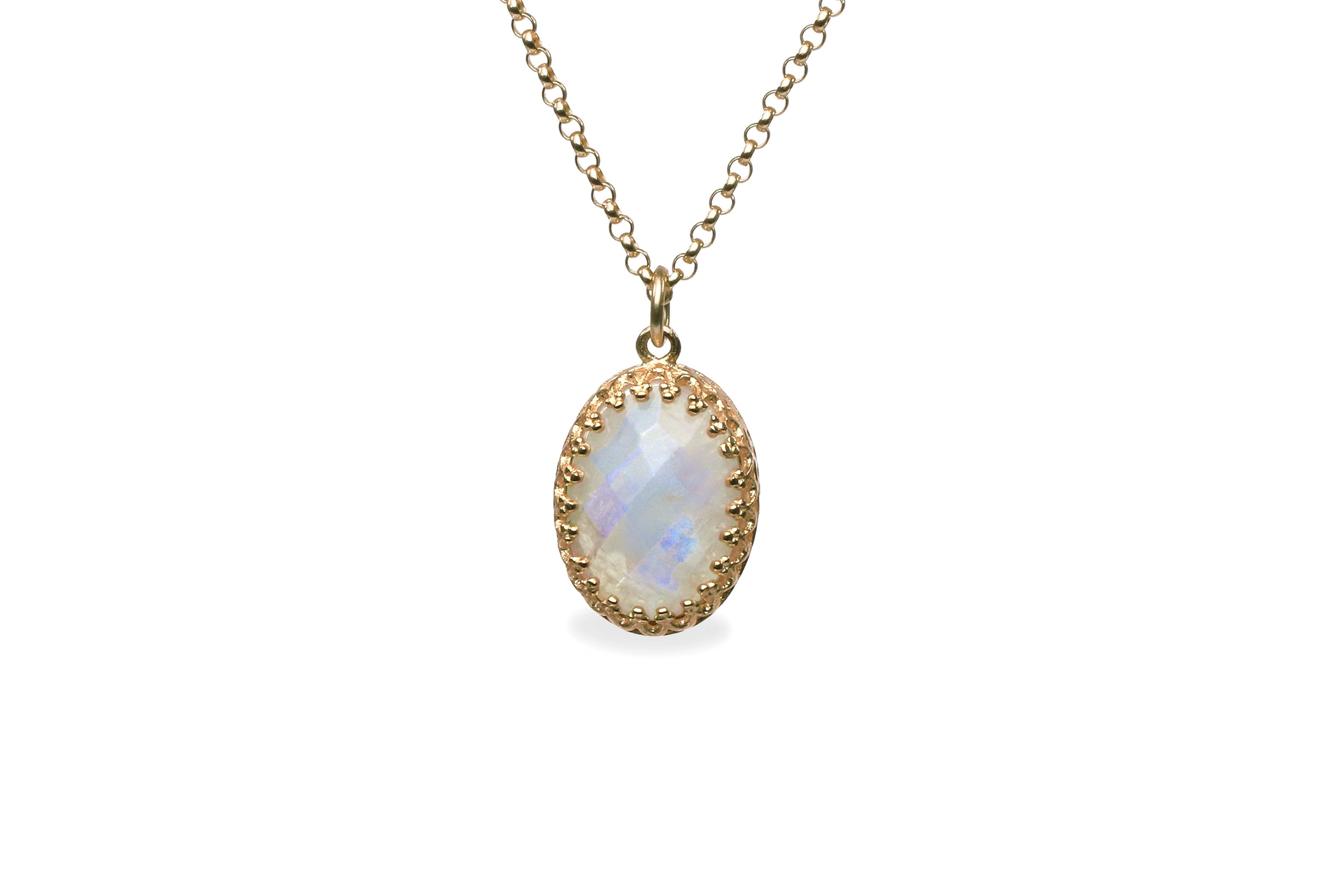 Dainty Oval Rainbow Moonstone Gold Necklace necklaces Anemone Jewelry