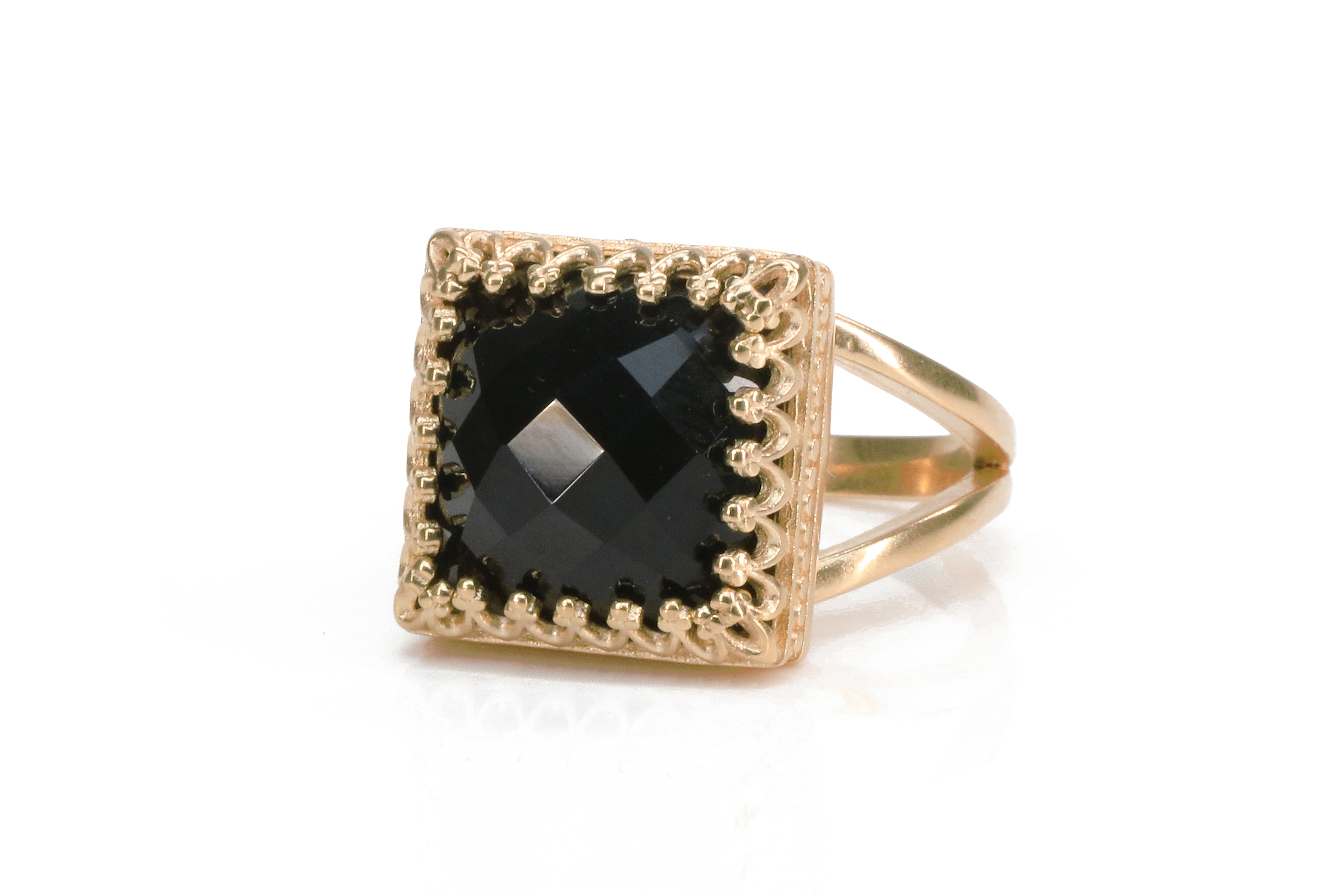 Stunning Black Onyx Ring with 925 Sterling Silver Rings Anemone Jewelry