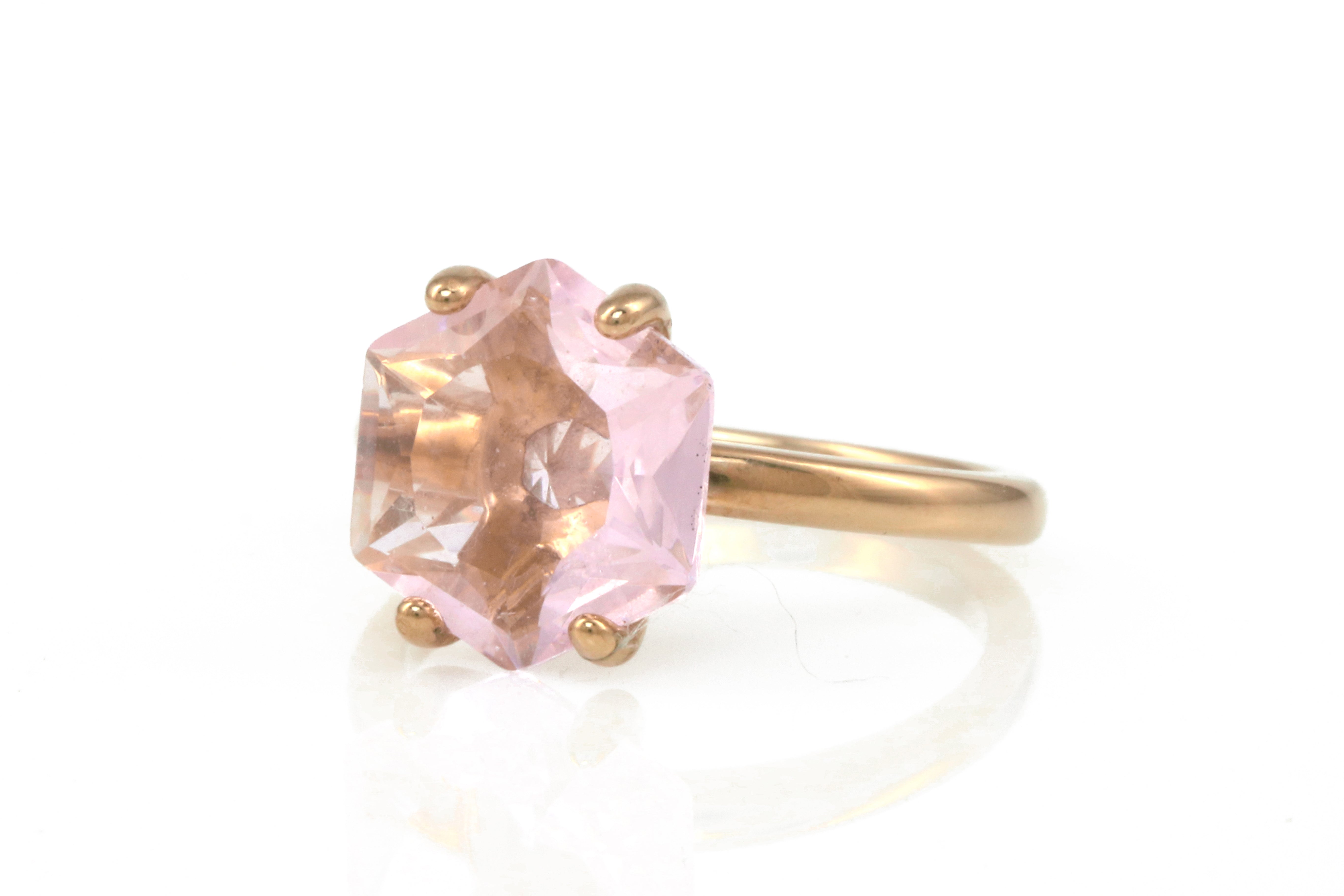 Hexagonal Rose Quartz Ring in Rose Gold Rings Anemone Unique