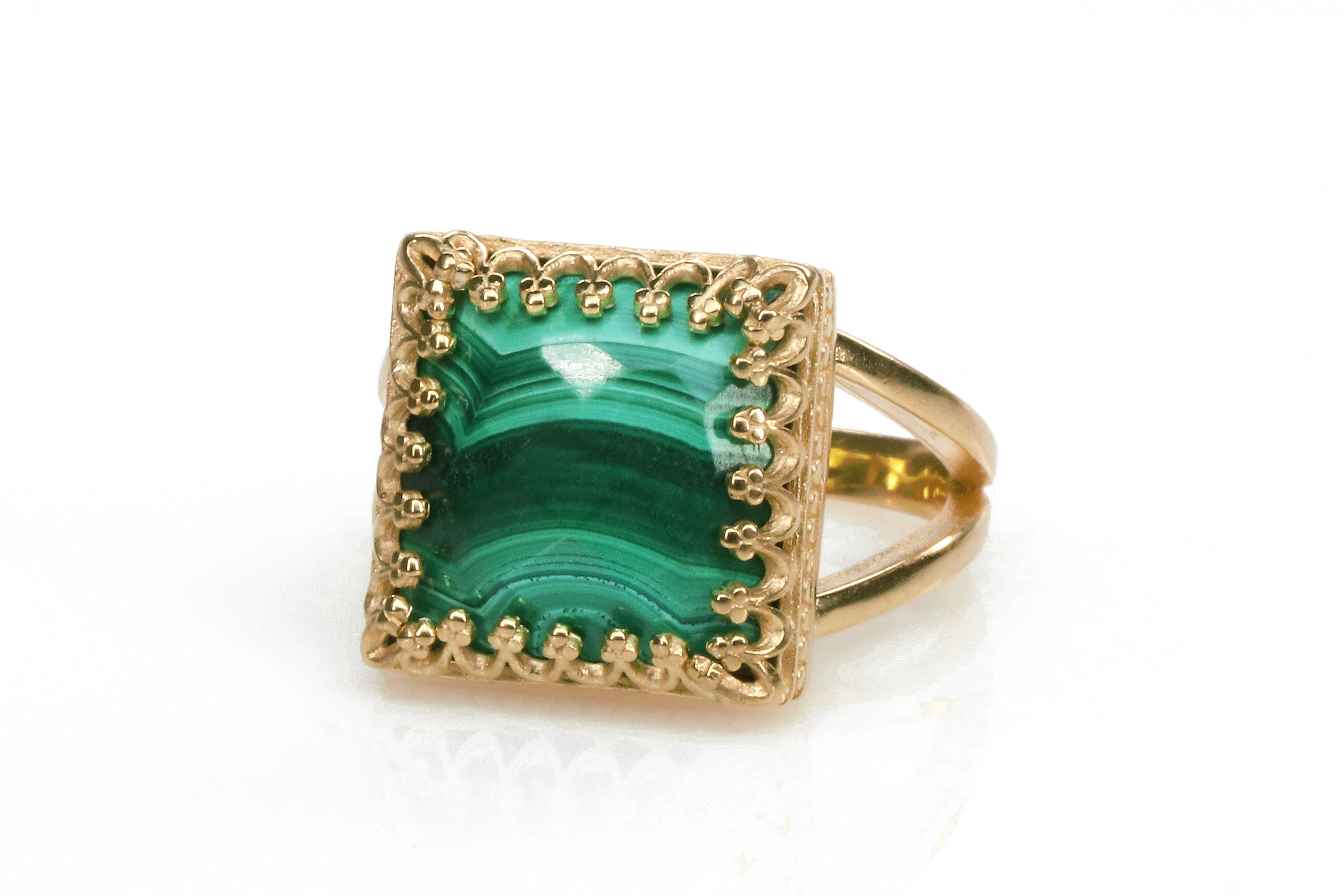 Handmade 14k Rose Gold Malachite Stone Ring Rings Anemone Jewelry