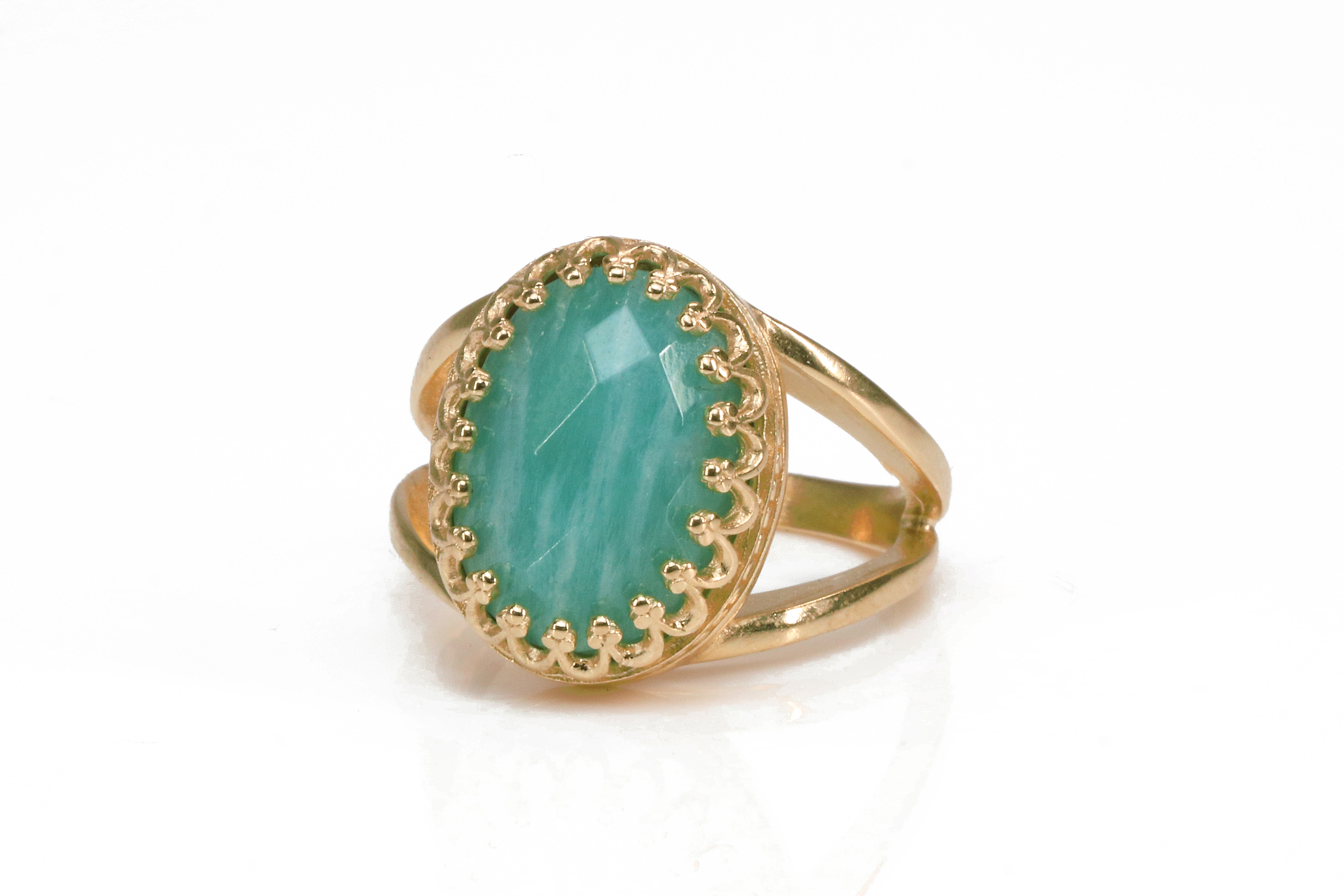 Statement Amazonite Ring in Rose Gold Rings Anemone Jewelry