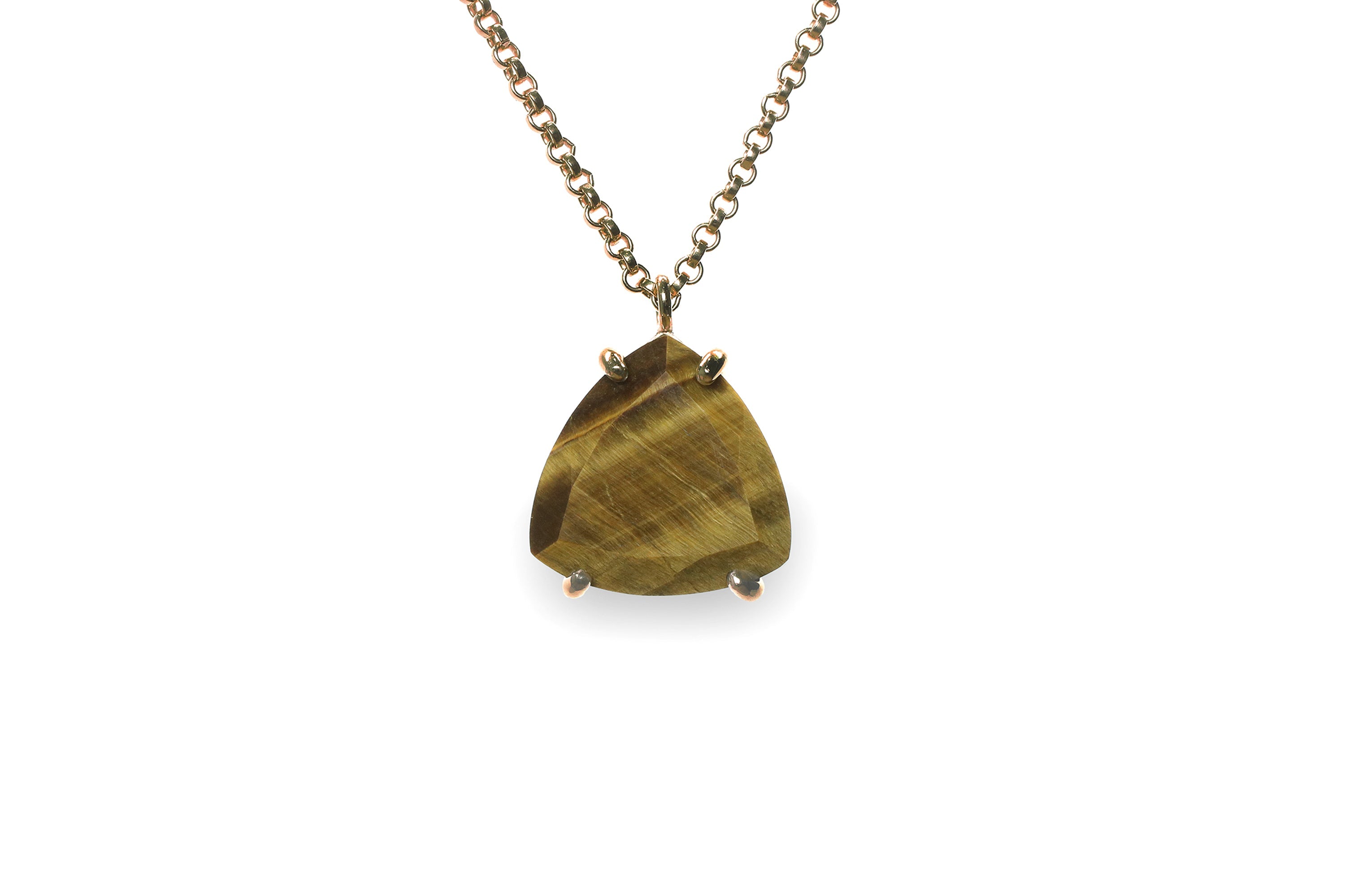 Trillion Tiger Eye Crystal Necklace in Gold necklaces Anemone Jewelry