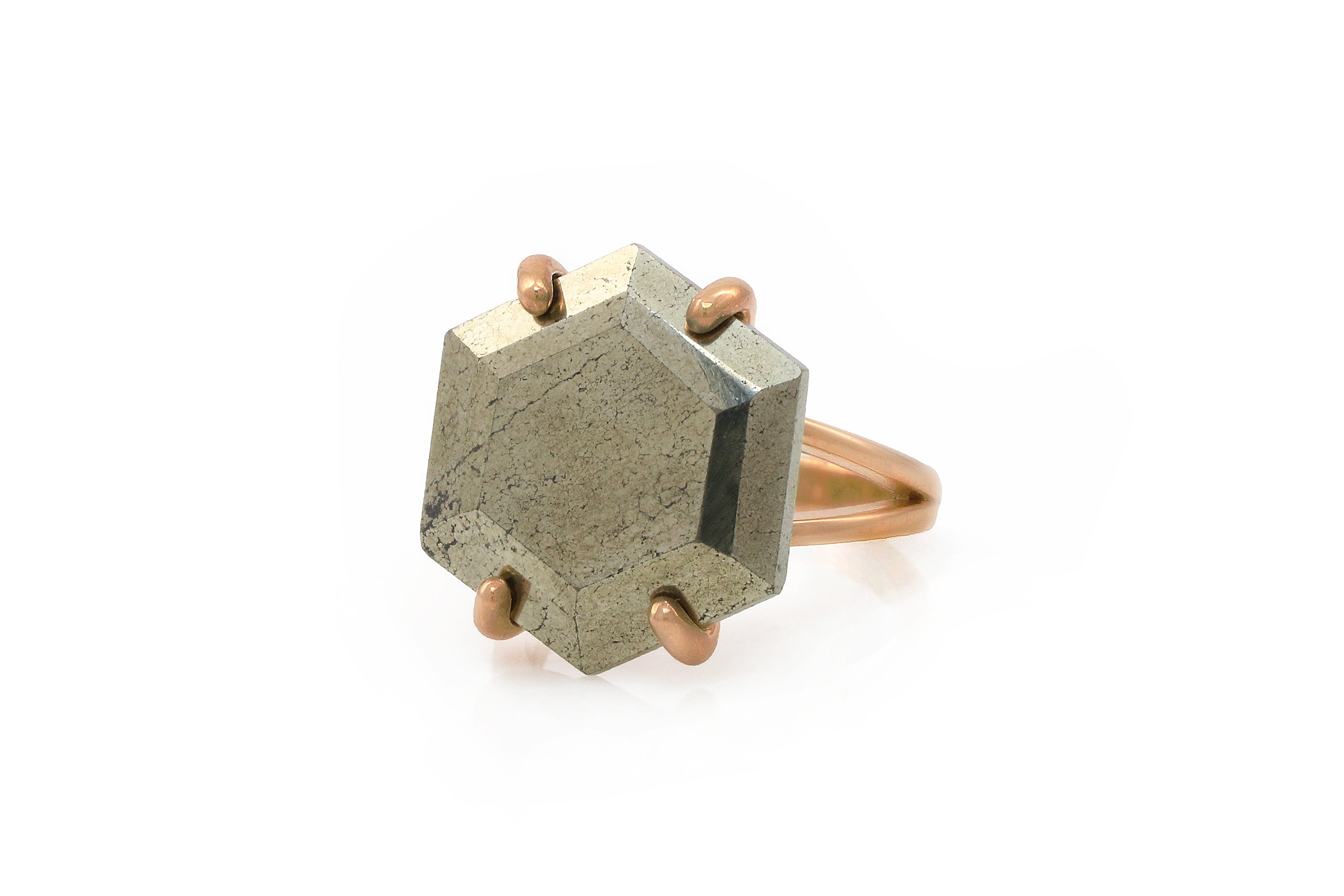 Hexagon 925 Silver Pyrite Ring Rings Anemone Jewelry