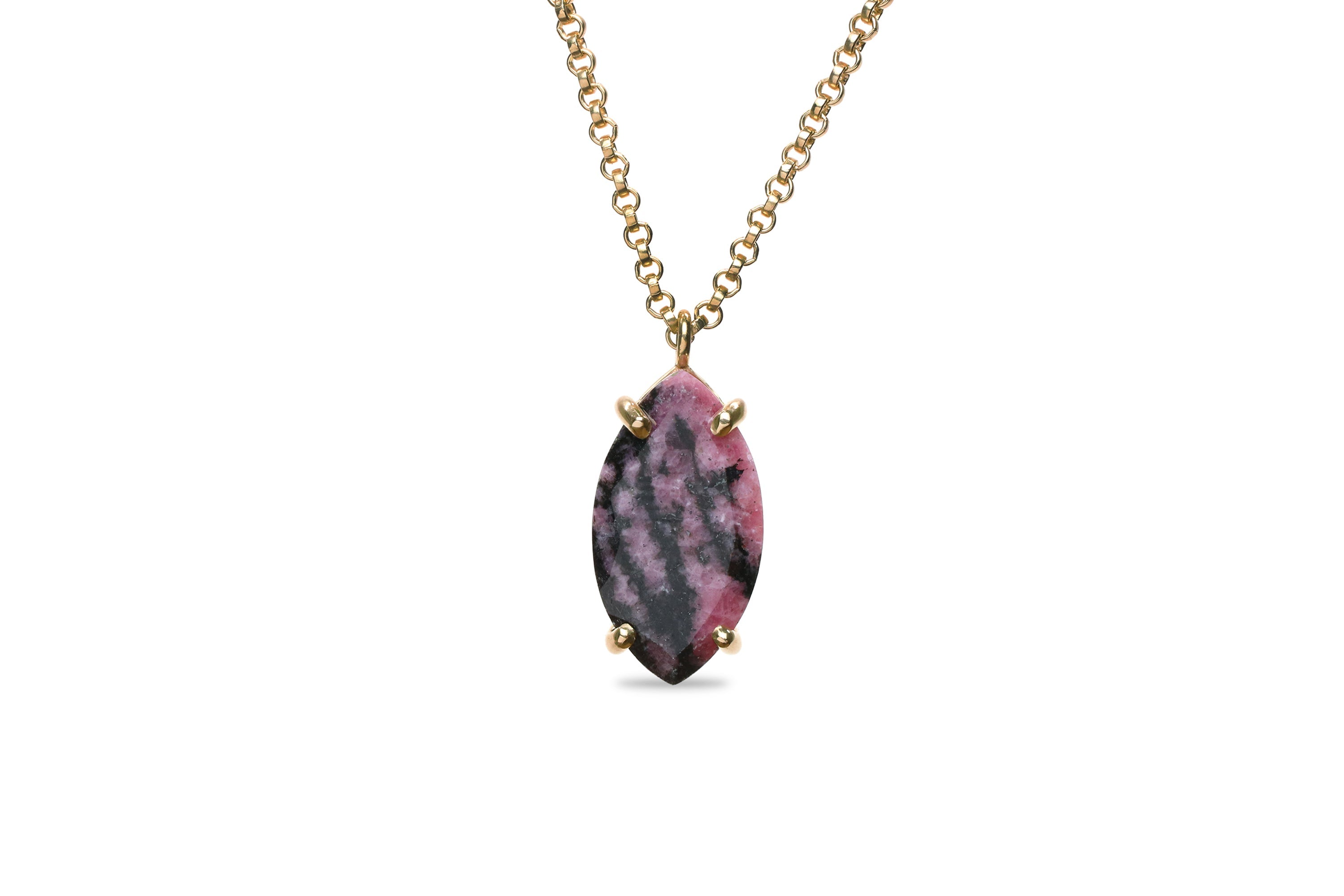 Gold Rhodonite Necklace in Prongs necklaces Anemone Jewelry